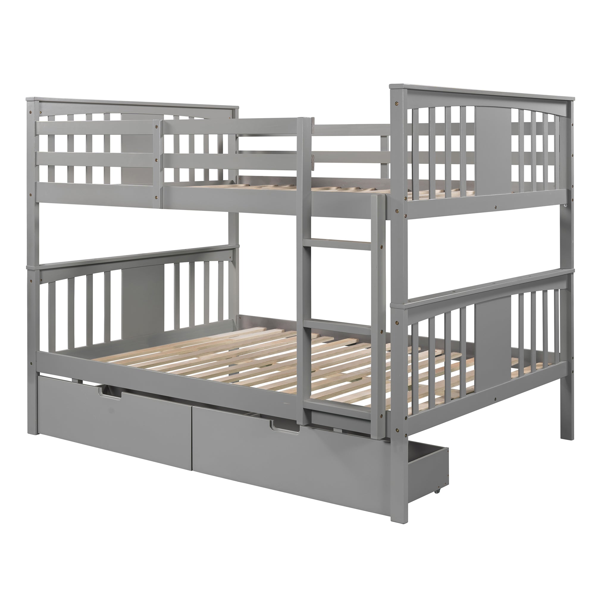 Full over Full Bunk Bed with Drawers and Ladder for Bedroom, Guest Room Furniture-Gray