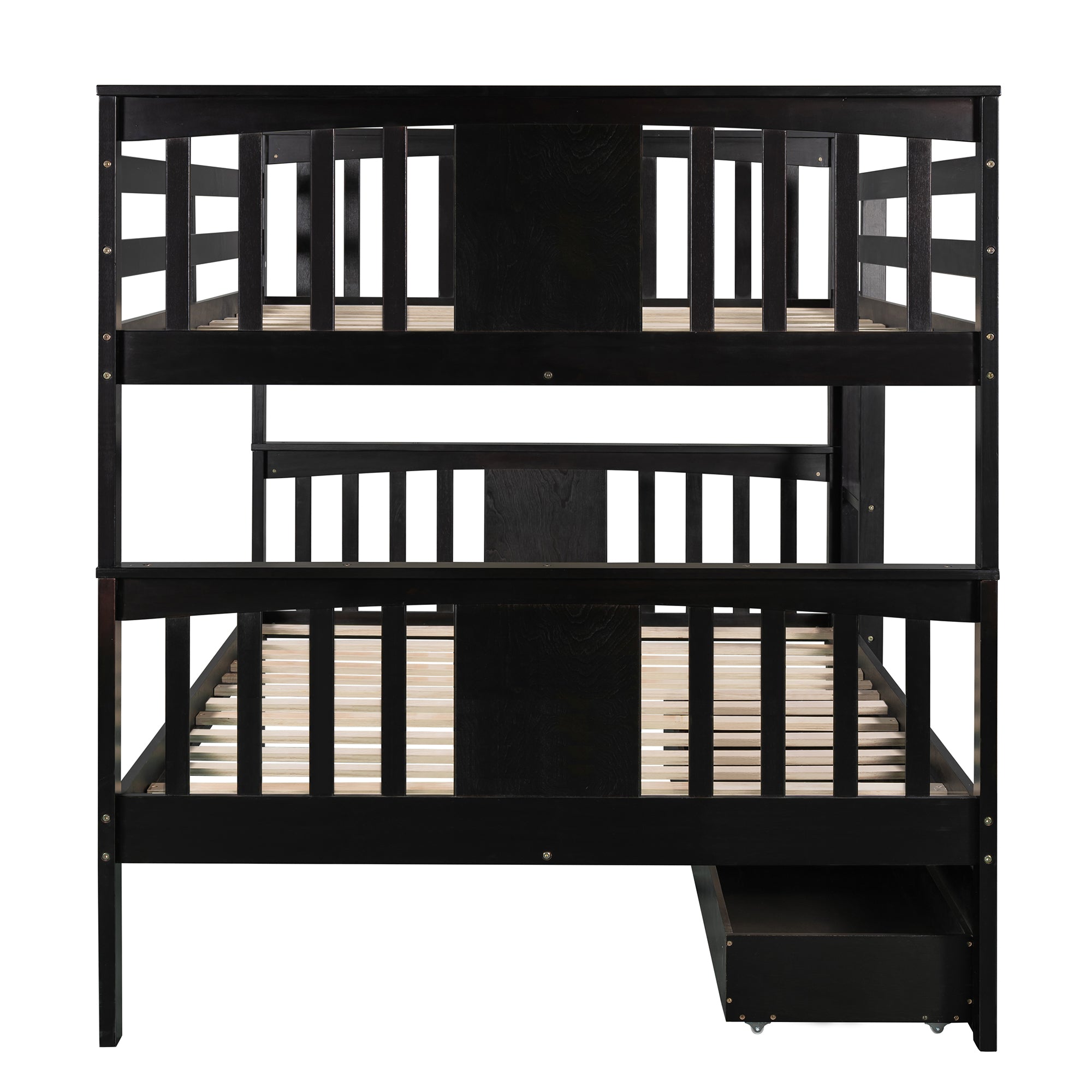 Full over Full Bunk Bed with Drawers and Ladder for Bedroom, Guest Room Furniture-Espresso