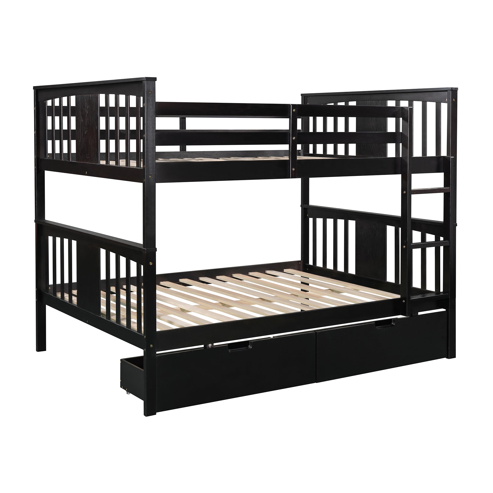 Full over Full Bunk Bed with Drawers and Ladder for Bedroom, Guest Room Furniture-Espresso