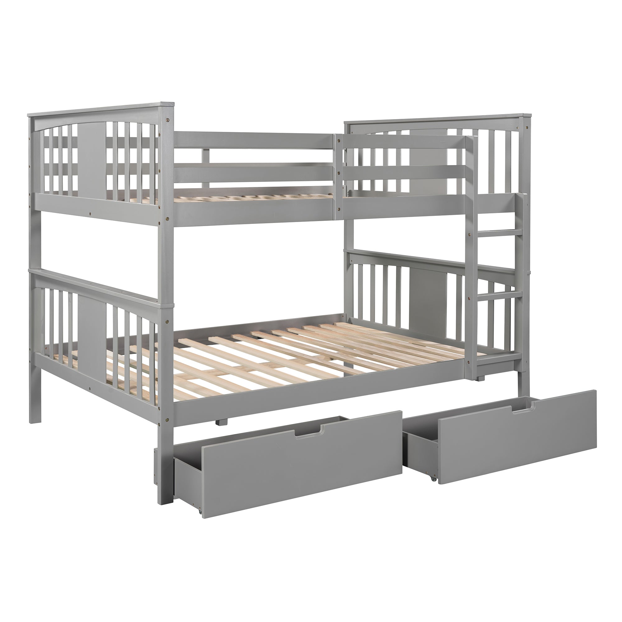 Full over Full Bunk Bed with Drawers and Ladder for Bedroom, Guest Room Furniture-Gray