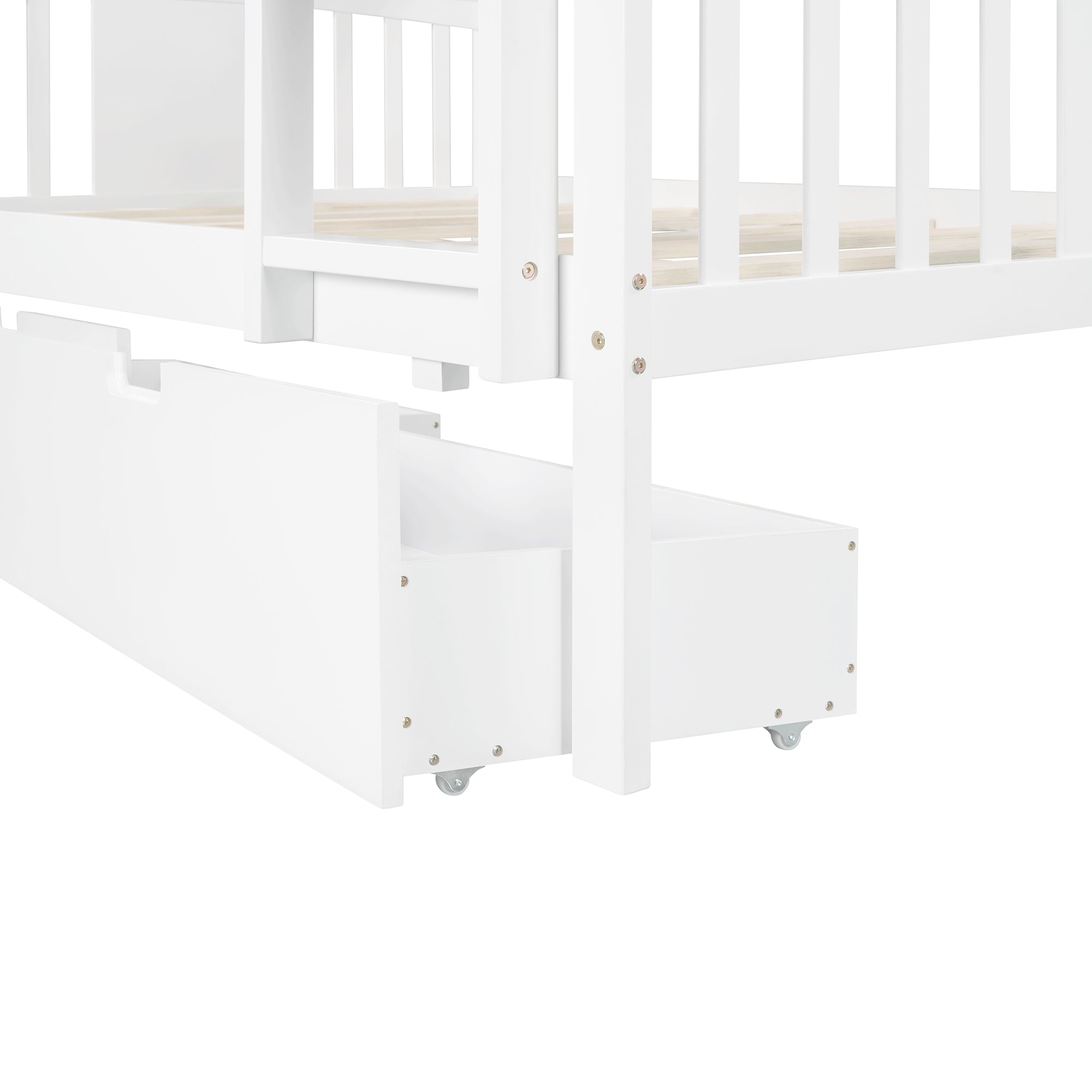 Full over Full Bunk Bed with Drawers and Ladder for Bedroom, Guest Room Furniture-White