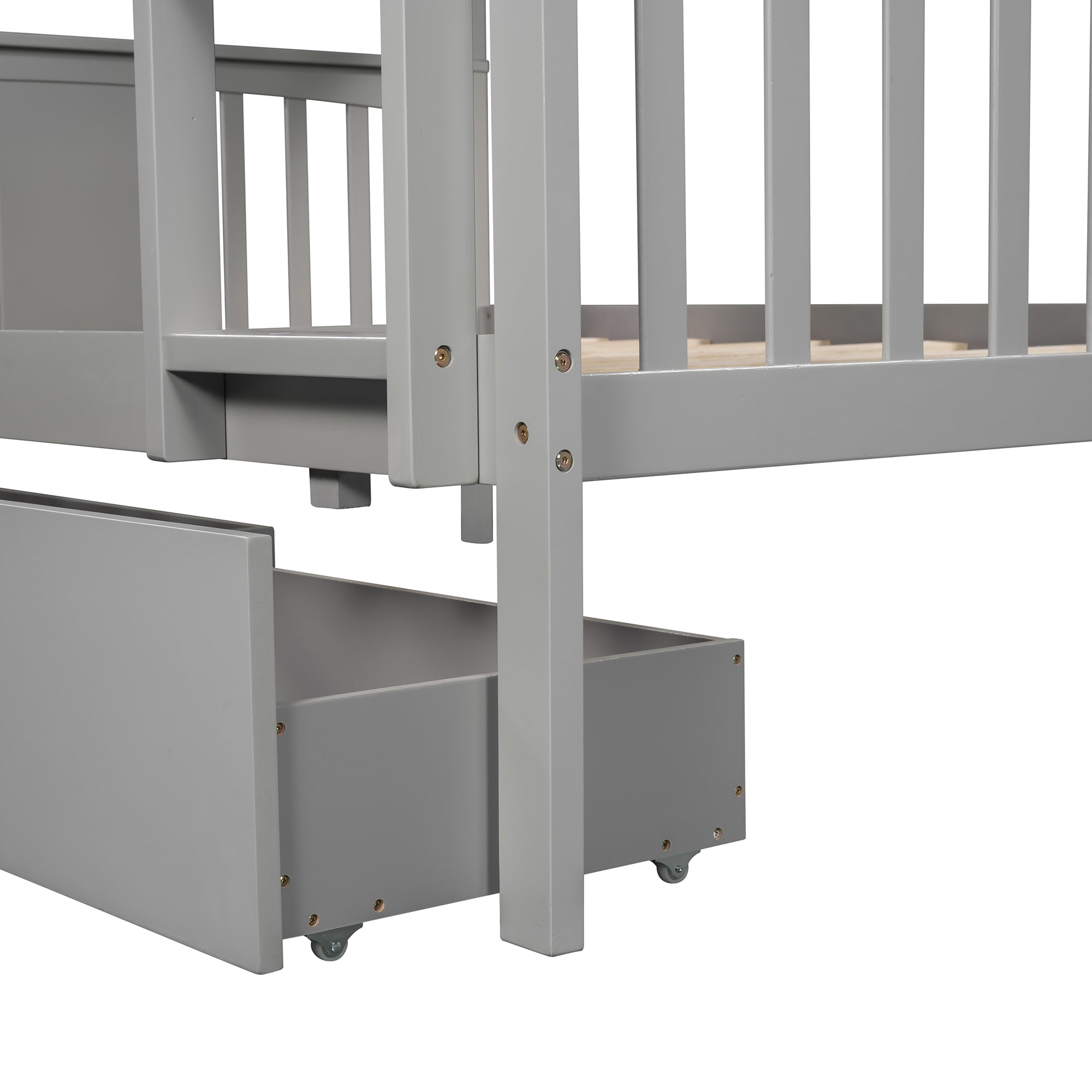 Full over Full Bunk Bed with Drawers and Ladder for Bedroom, Guest Room Furniture-Gray