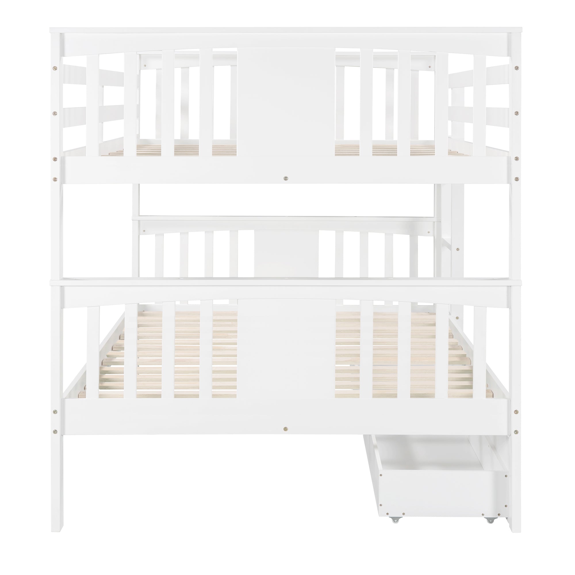 Full over Full Bunk Bed with Drawers and Ladder for Bedroom, Guest Room Furniture-White