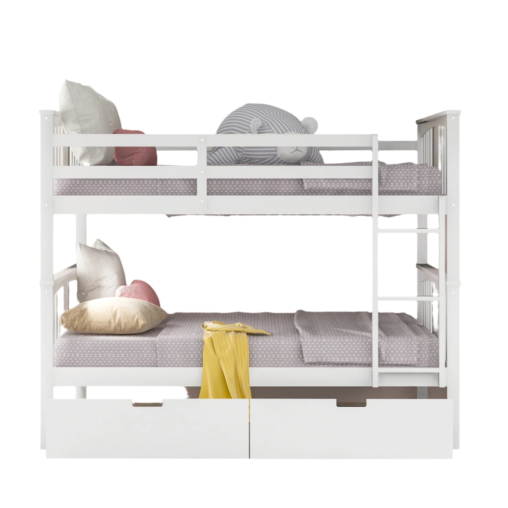 Full over Full Bunk Bed with Drawers and Ladder for Bedroom, Guest Room Furniture-White