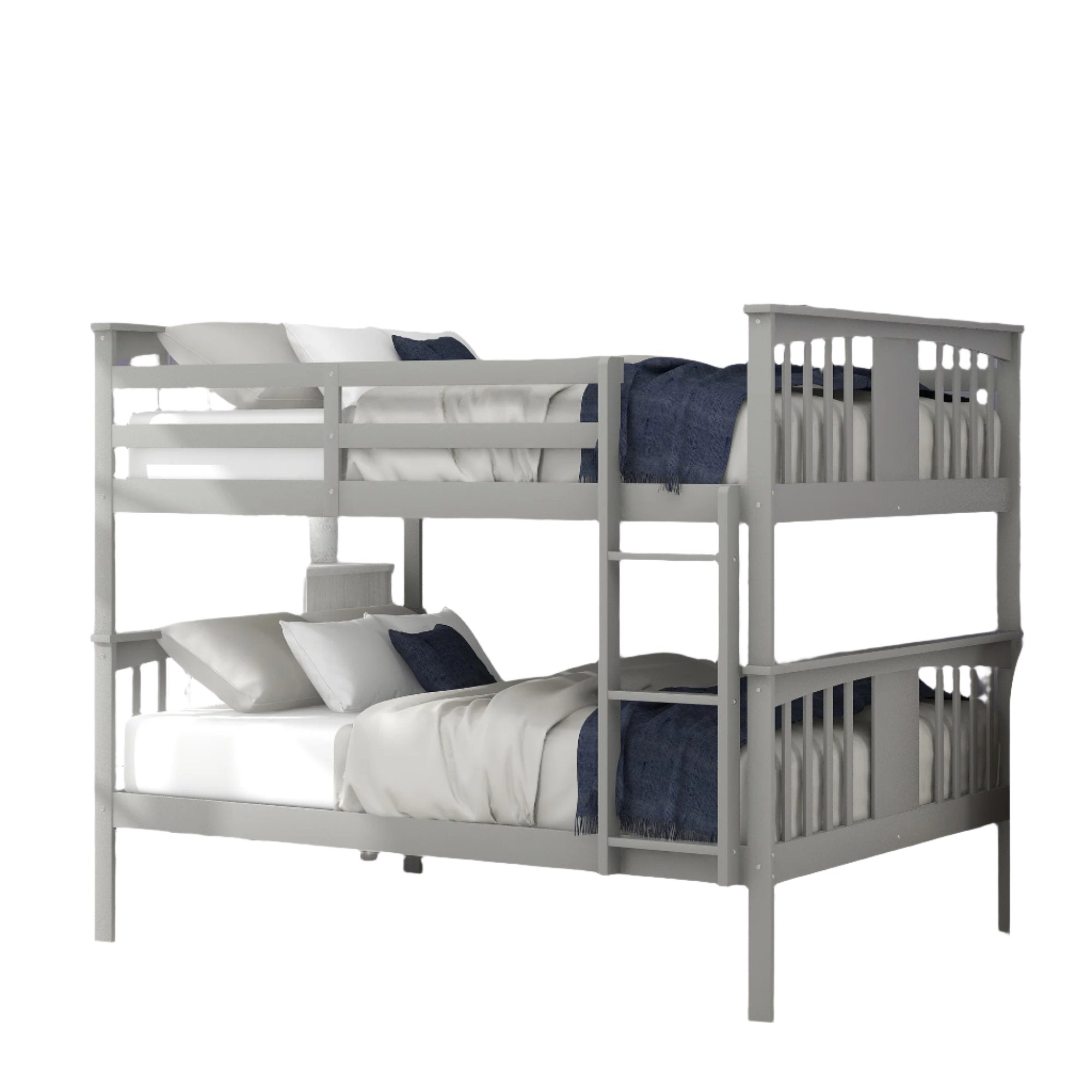 Full over Full Bunk Bed with Ladder for Bedroom, Guest Room Furniture-Gray