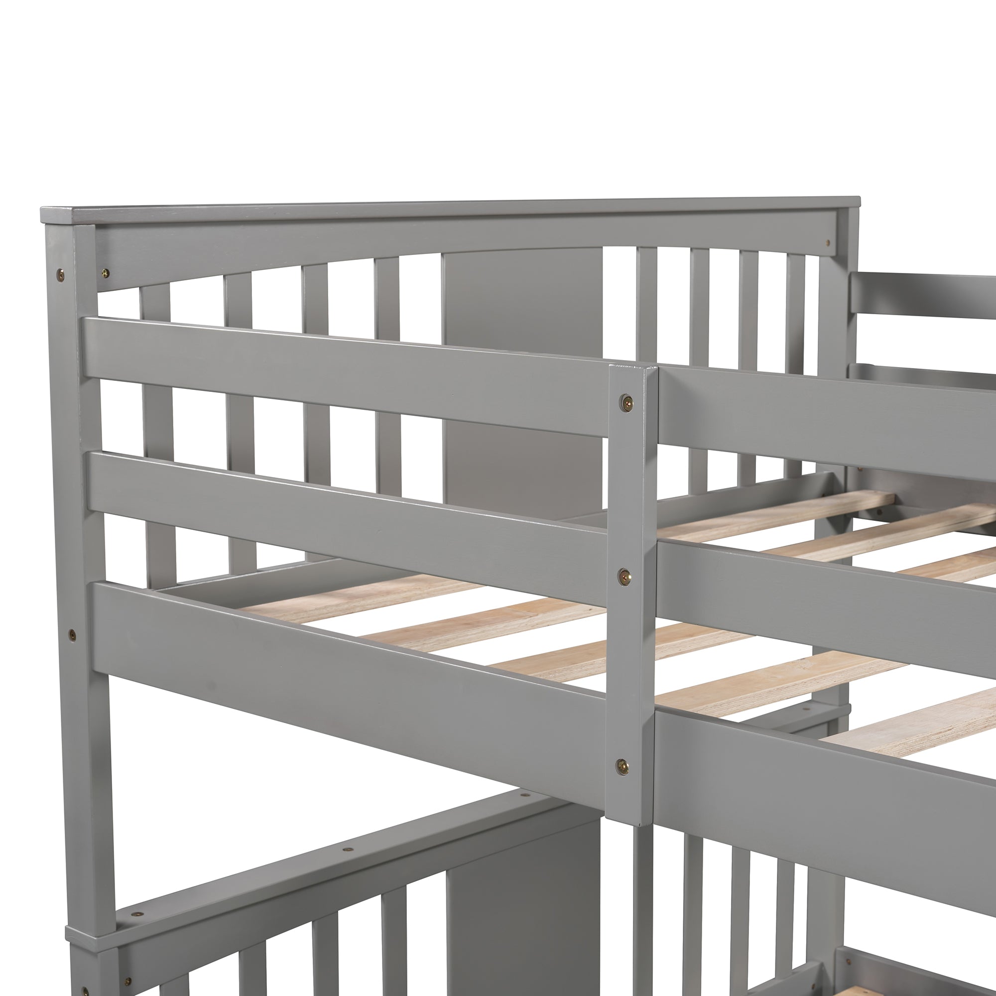 Full over Full Bunk Bed with Ladder for Bedroom, Guest Room Furniture-Gray