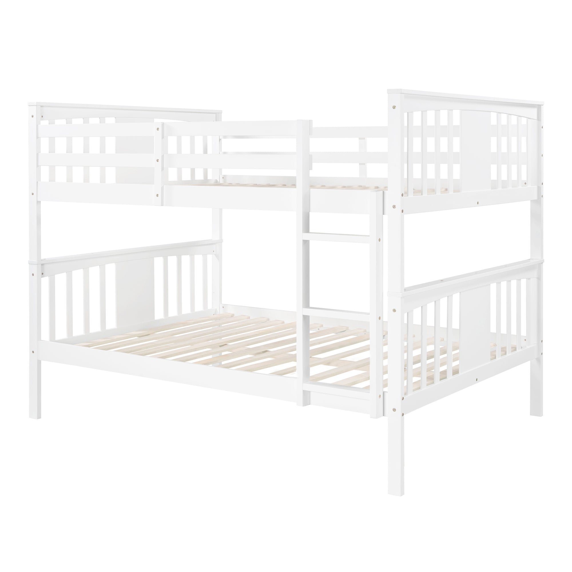 Full over Full Bunk Bed with Ladder for Bedroom, Guest Room Furniture-White