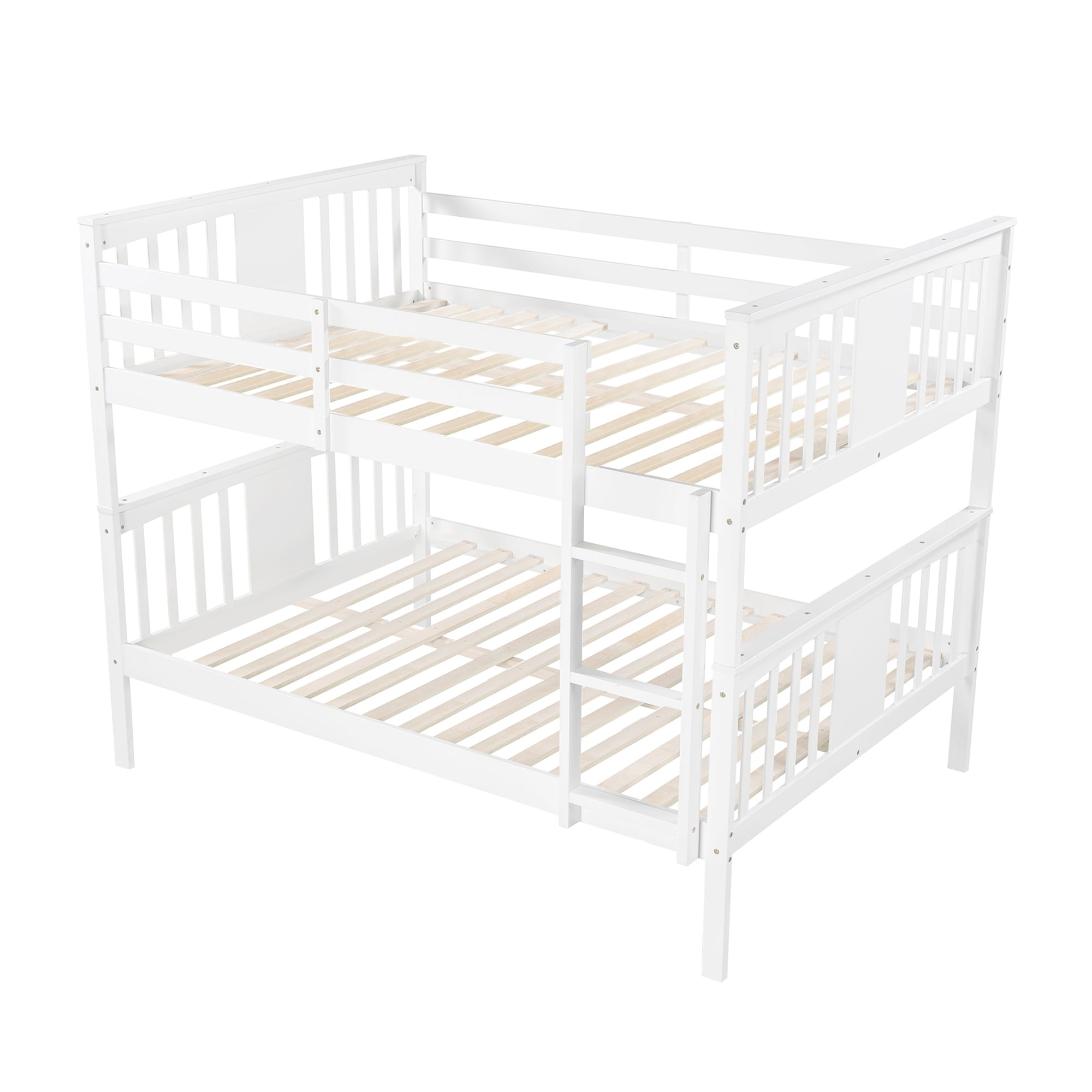 Full over Full Bunk Bed with Ladder for Bedroom, Guest Room Furniture-White