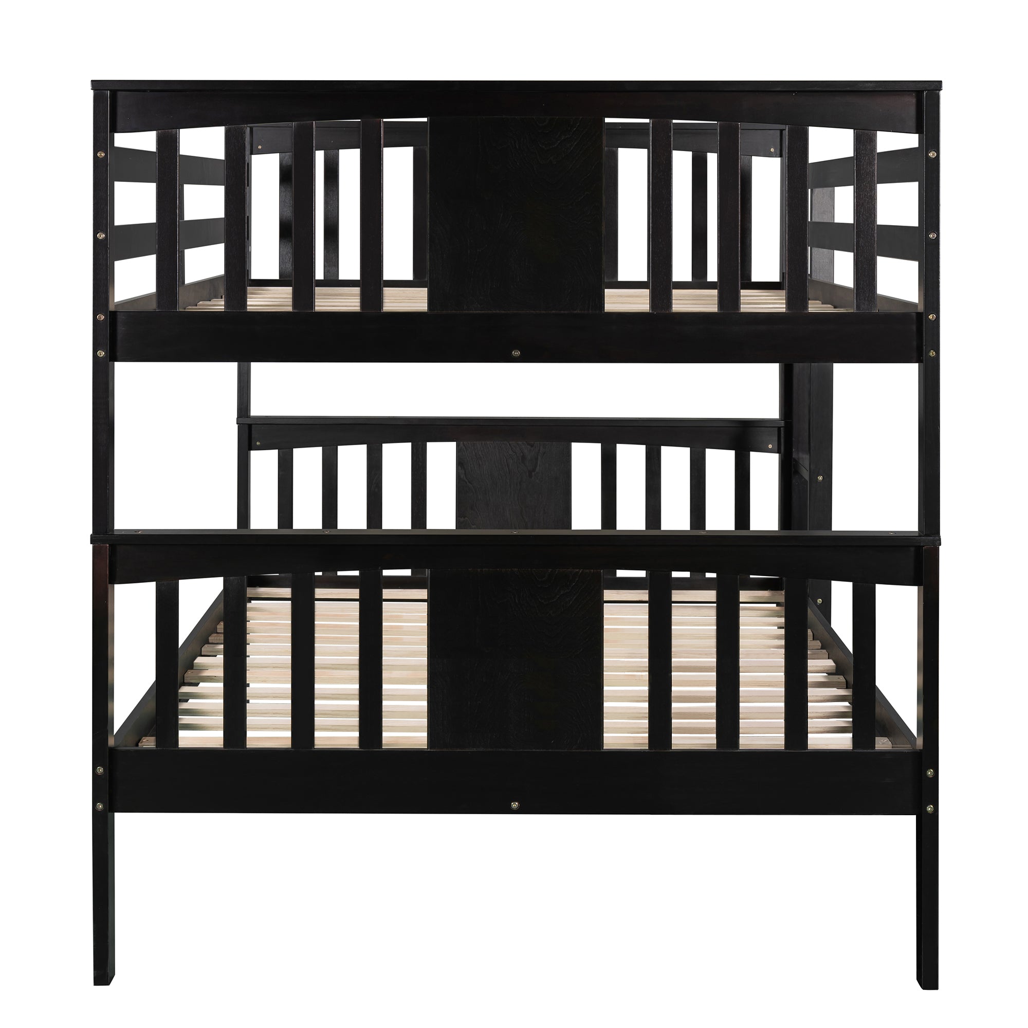 Full over Full Bunk Bed with Ladder for Bedroom, Guest Room Furniture-Espresso