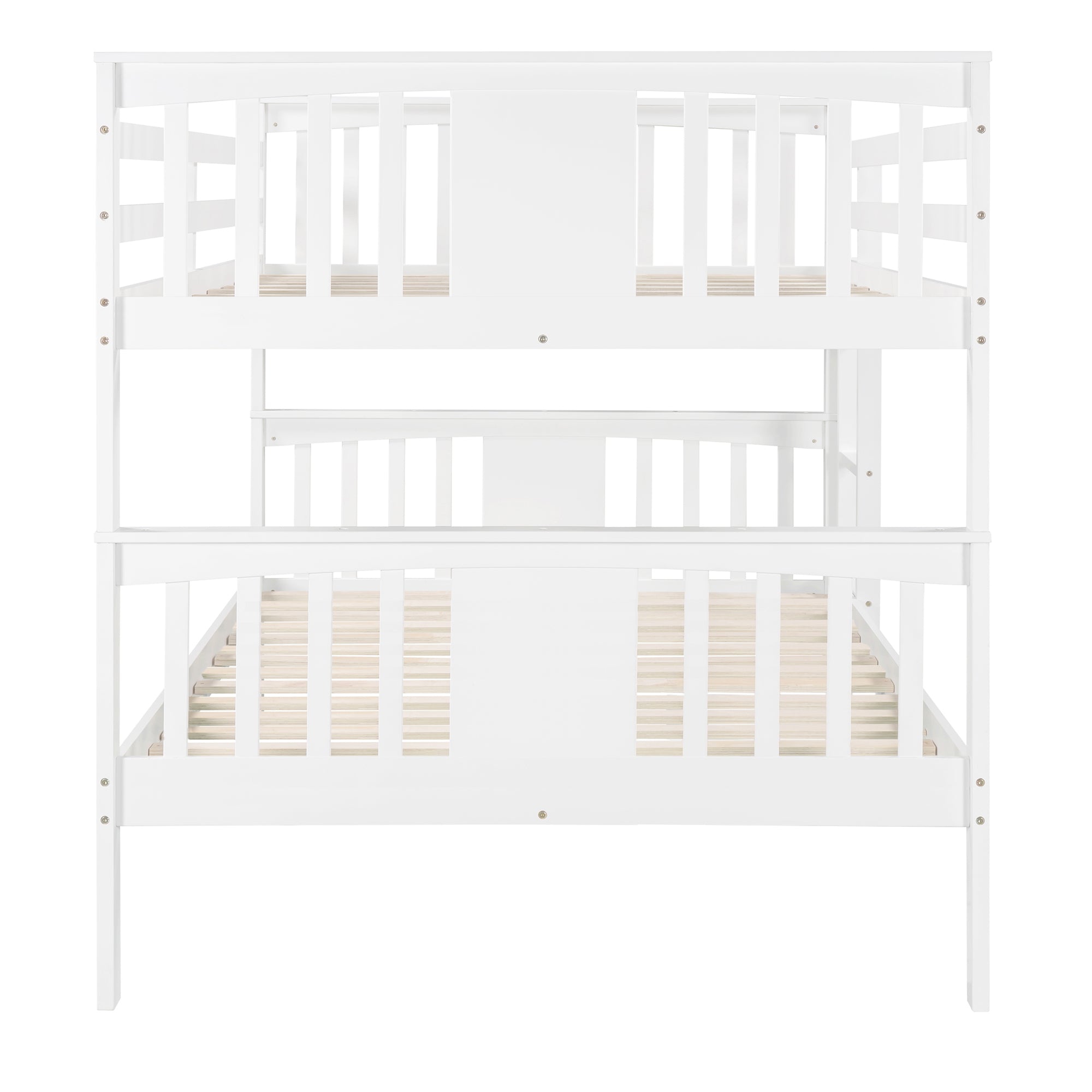 Full over Full Bunk Bed with Ladder for Bedroom, Guest Room Furniture-White