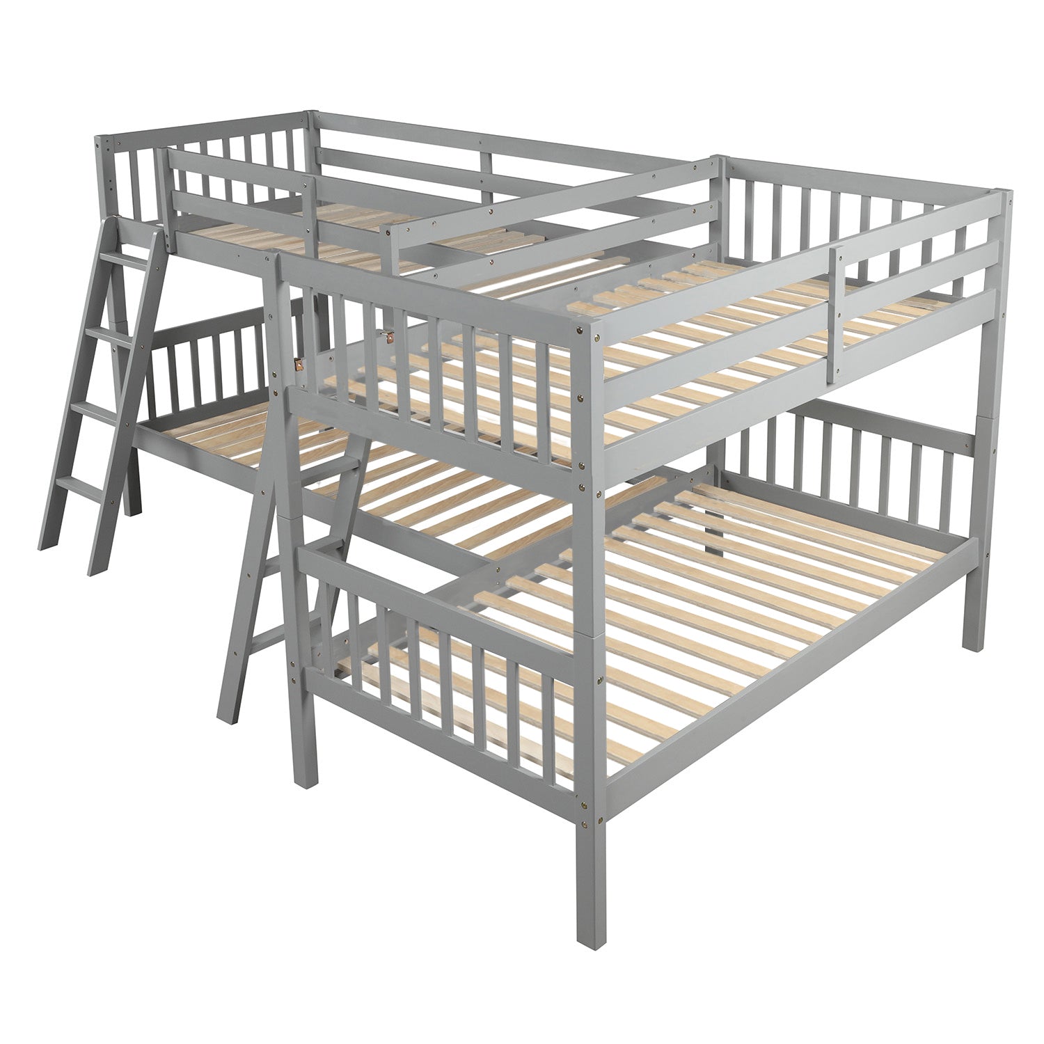 L-Shaped Bunk Bed with Ladder,Twin Size-Gray