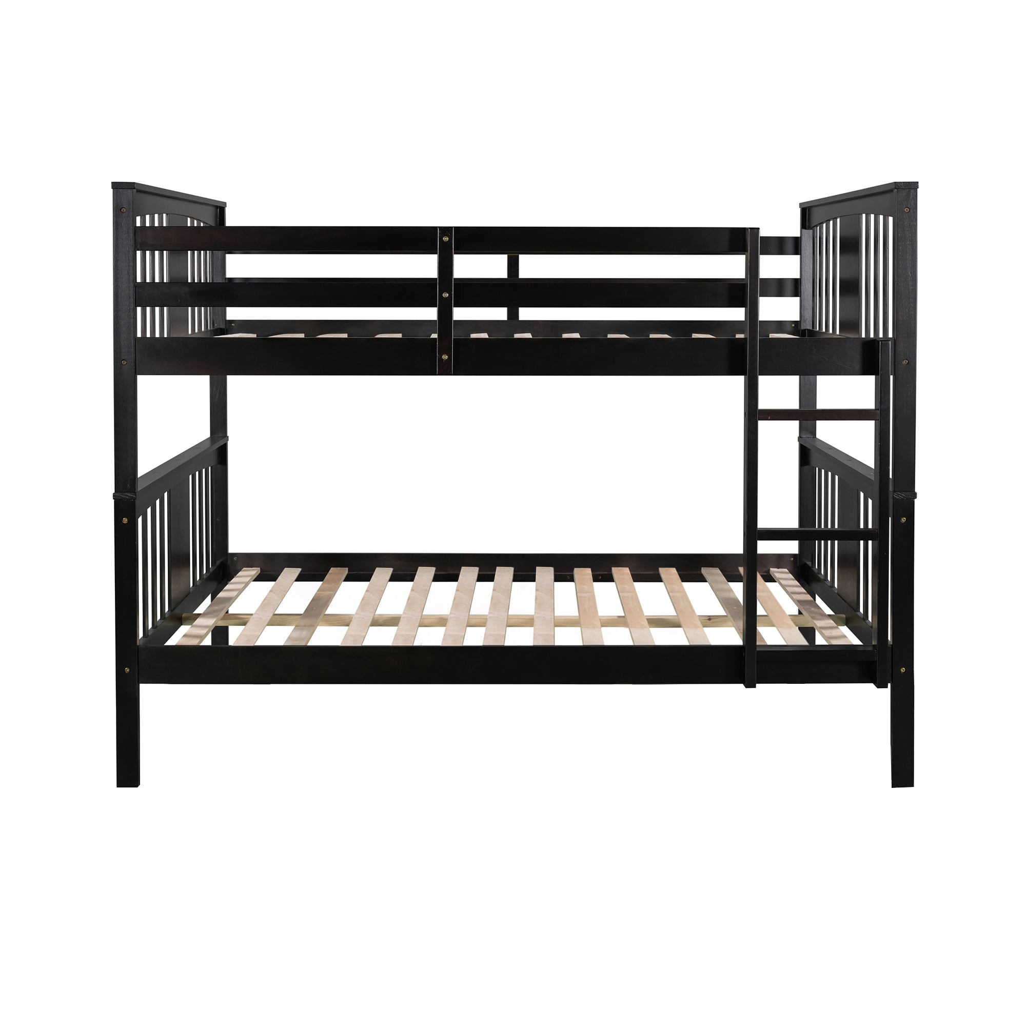 Full over Full Bunk Bed with Ladder for Bedroom, Guest Room Furniture-Espresso