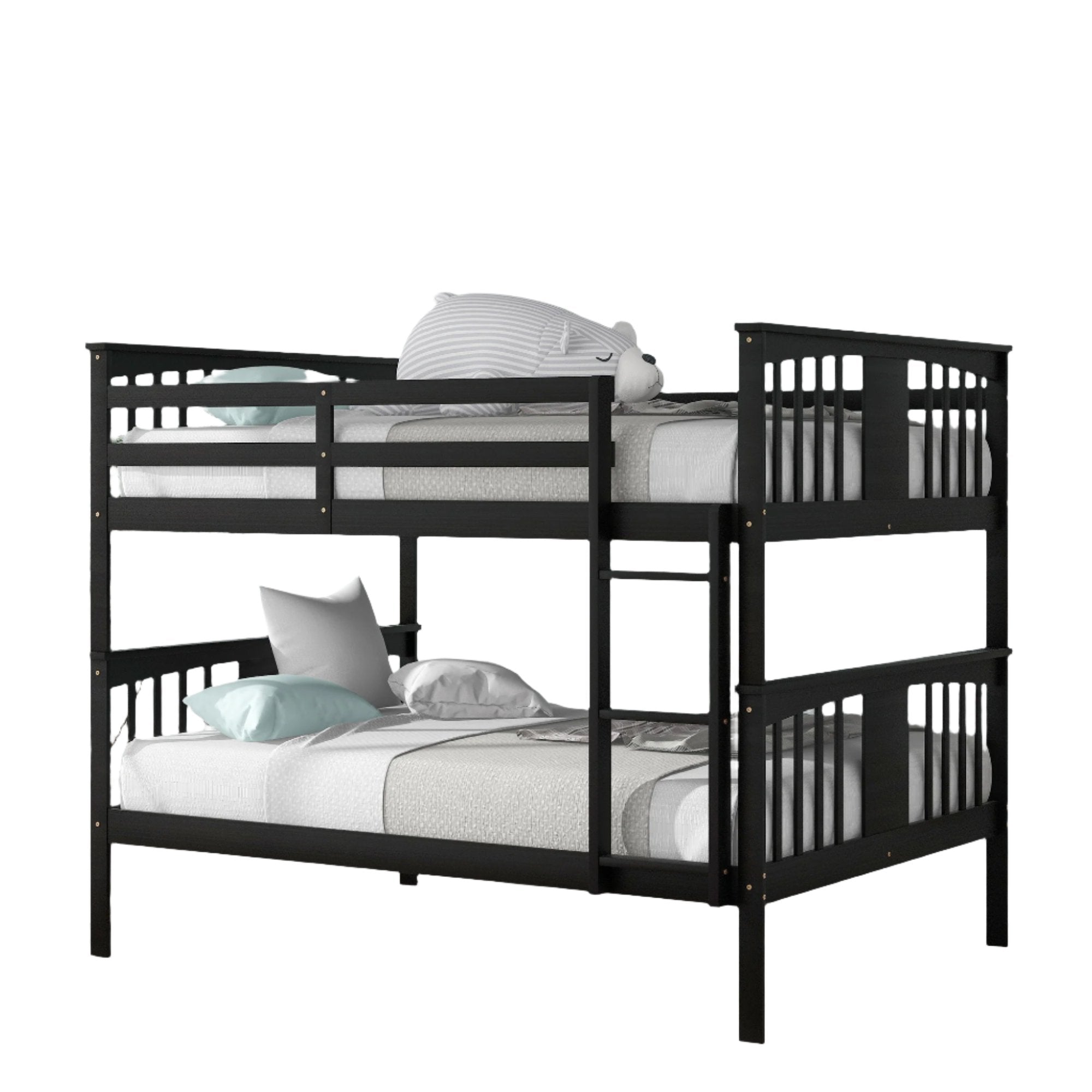 Full over Full Bunk Bed with Ladder for Bedroom, Guest Room Furniture-Espresso