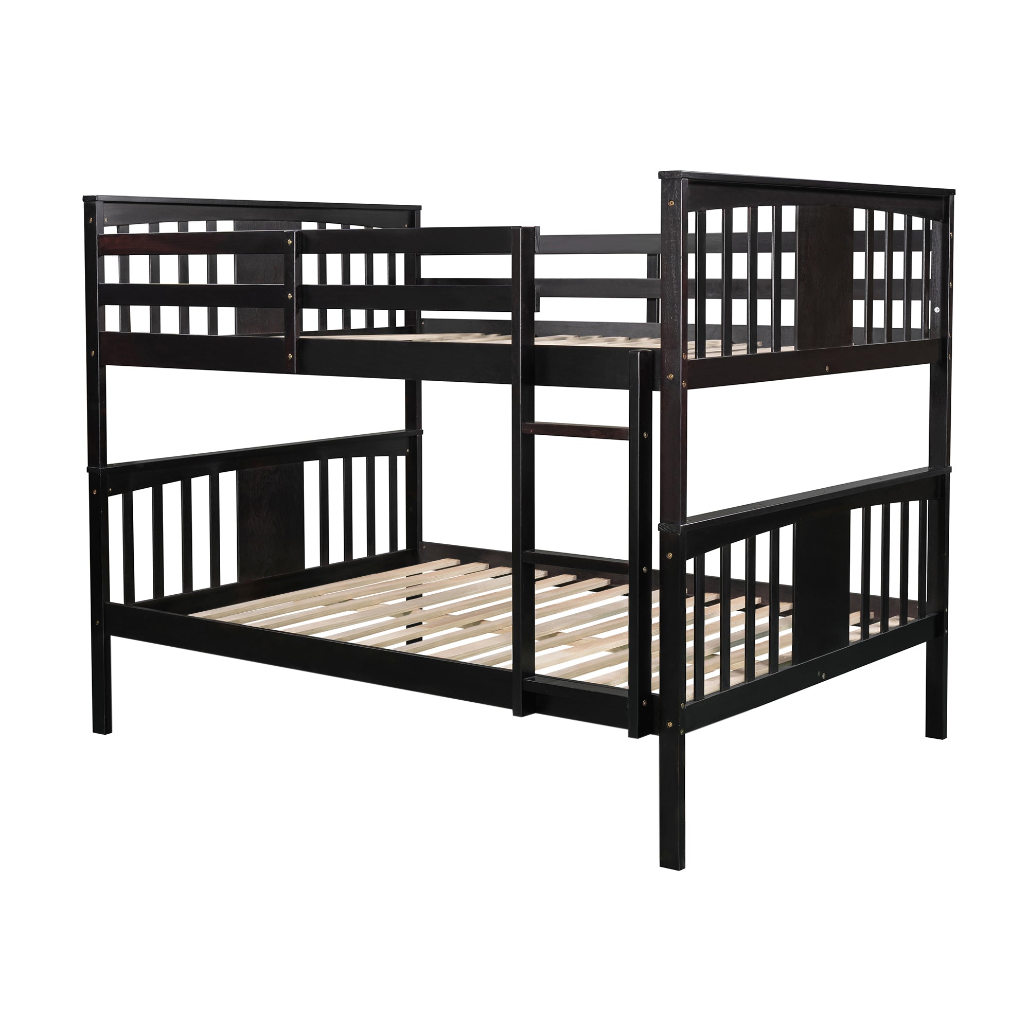 Full over Full Bunk Bed with Ladder for Bedroom, Guest Room Furniture-Espresso