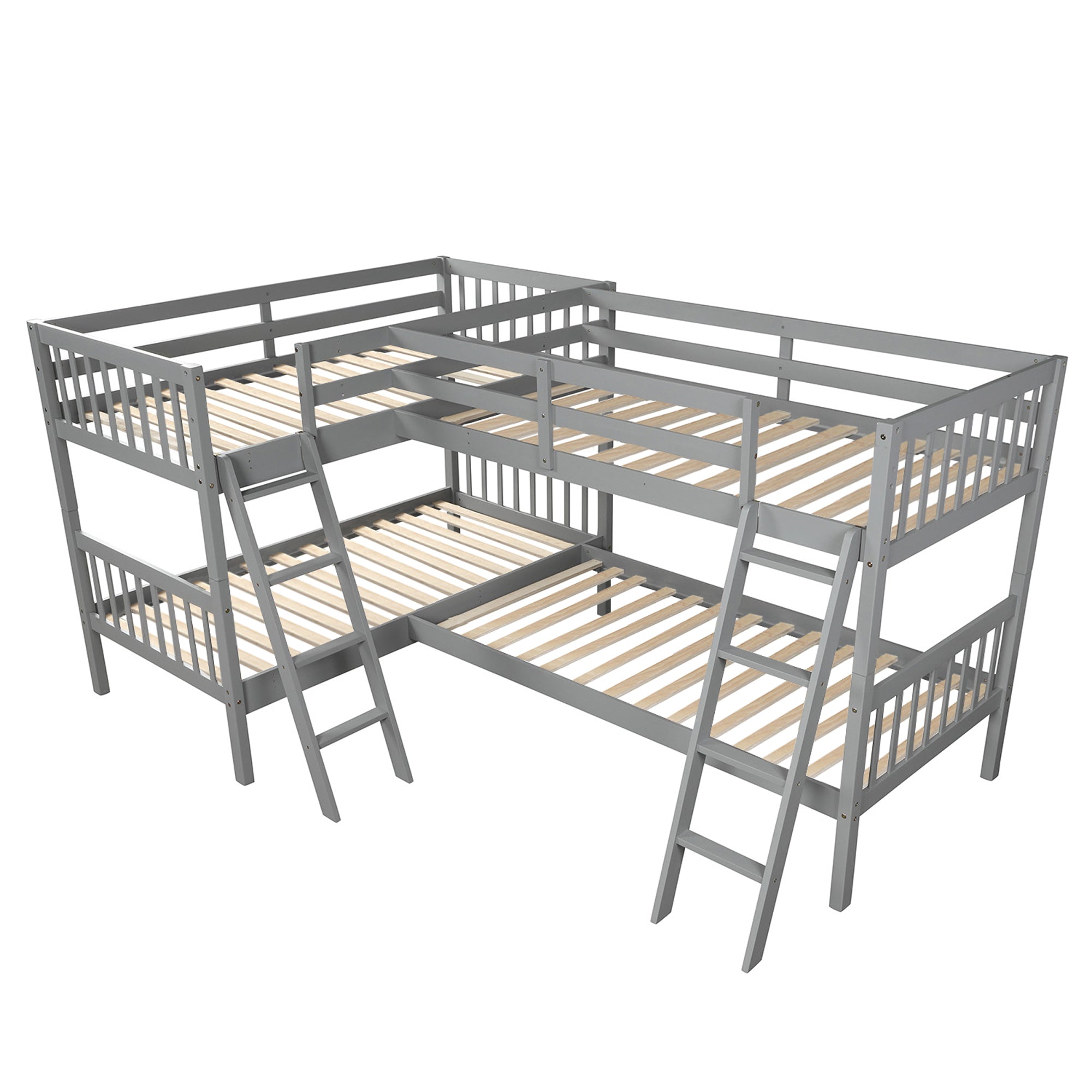 L-Shaped Bunk Bed with Ladder,Twin Size-Gray