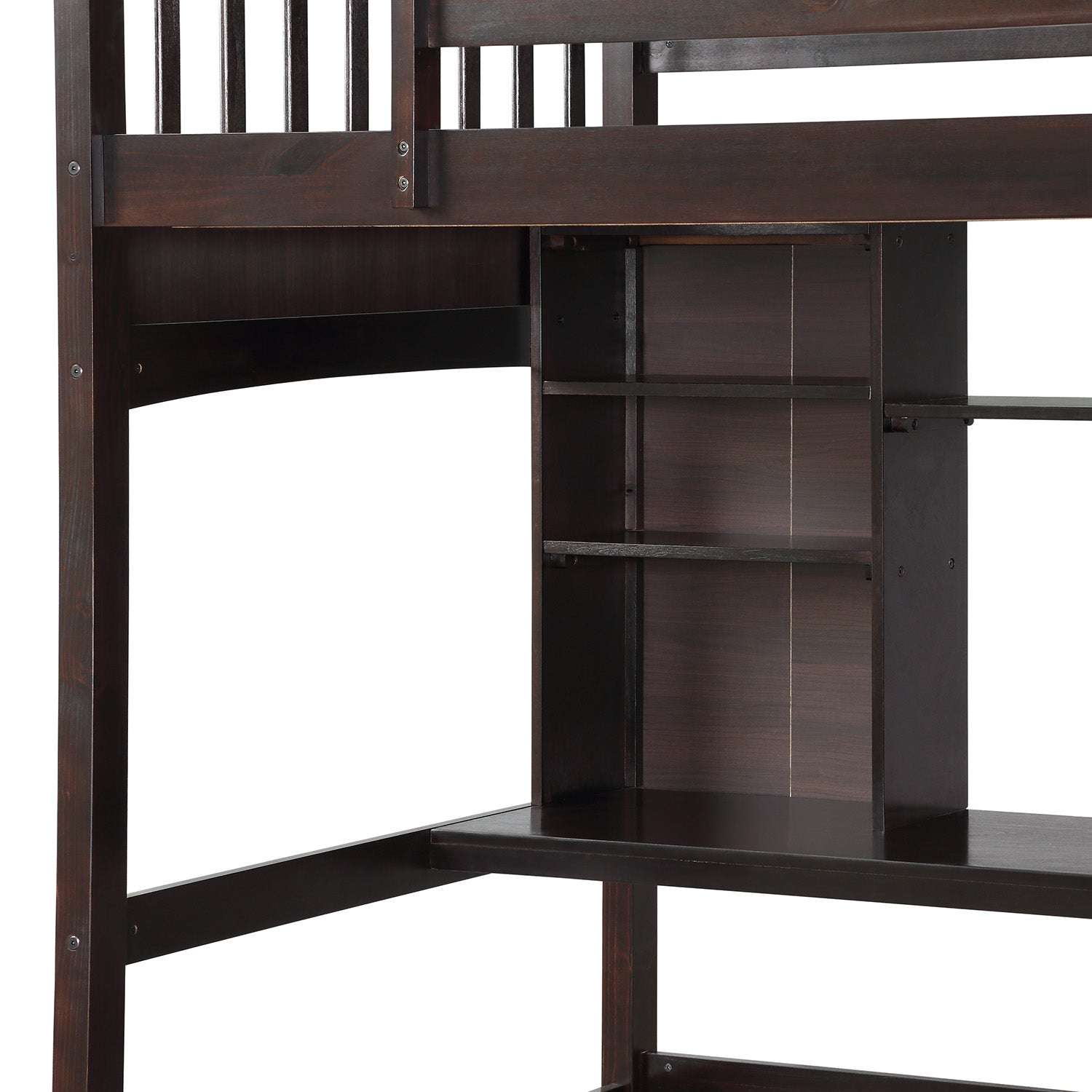 Twin size Loft Bed with Storage Shelves, Desk and Ladder, Espresso