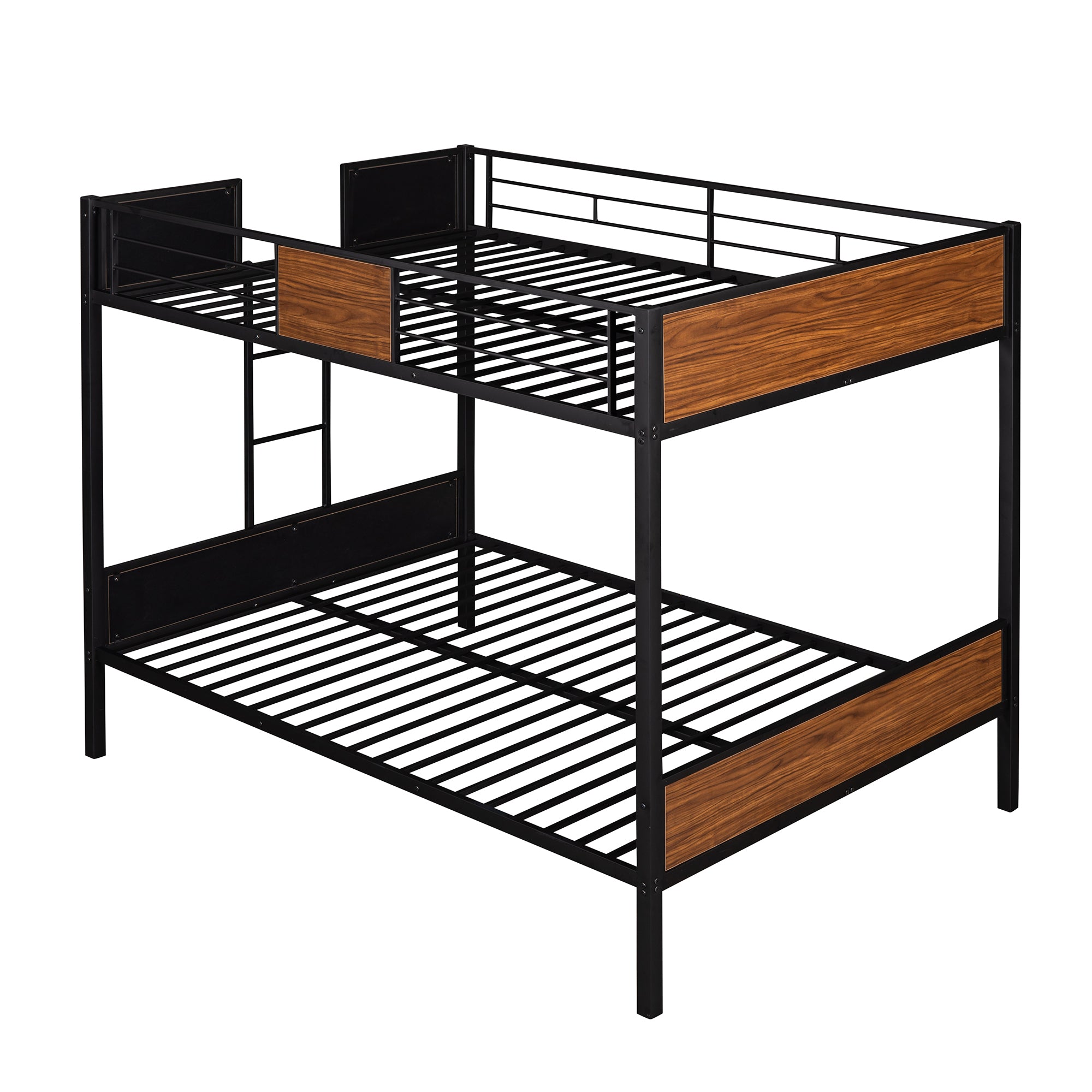 Full-over-full bunk bed modern style steel frame bunk bed with safety rail, built-in ladder for bedroom, dorm, boys, girls, adults