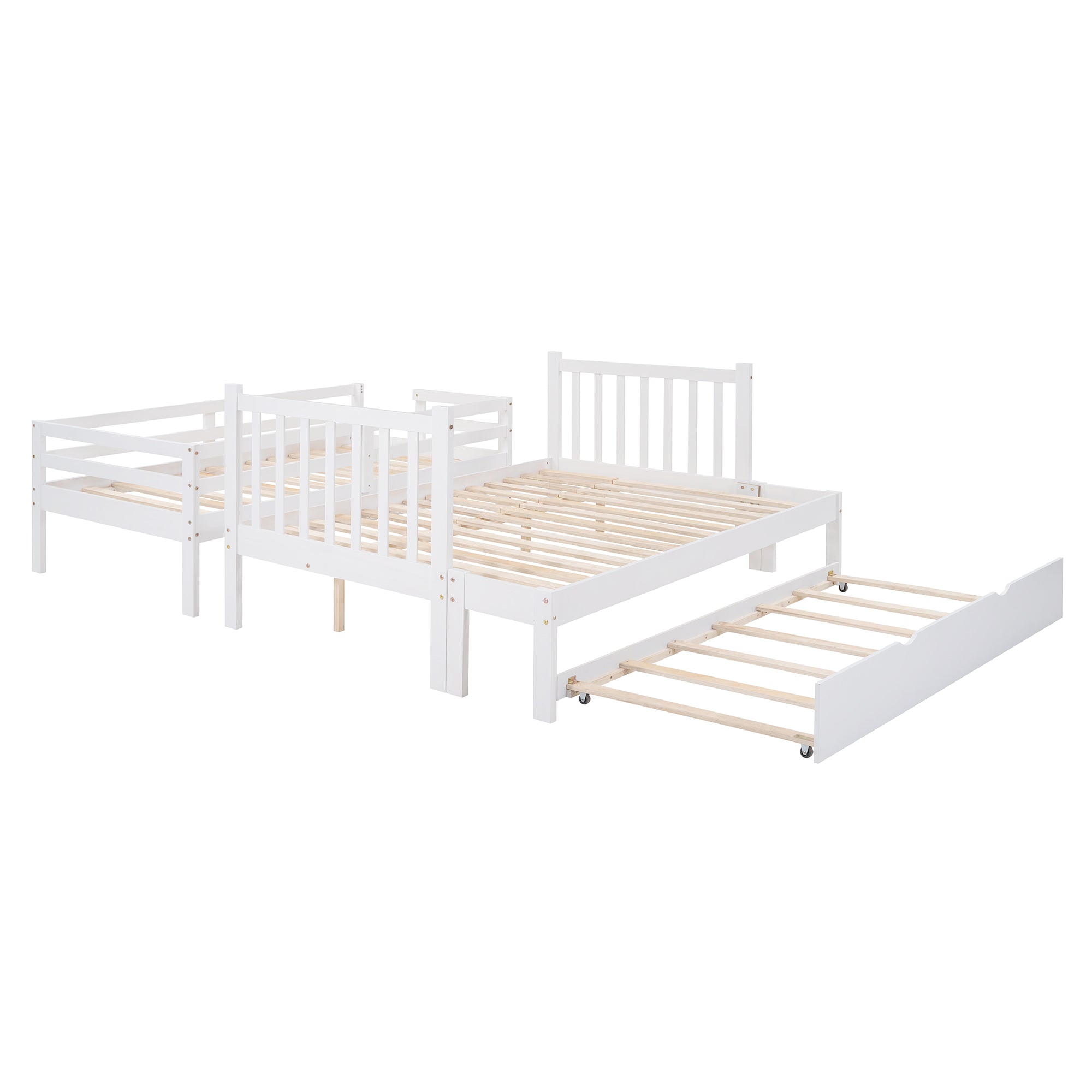 Twin over Twin/Full Bunk Bed with Twin Size Trundle (White)