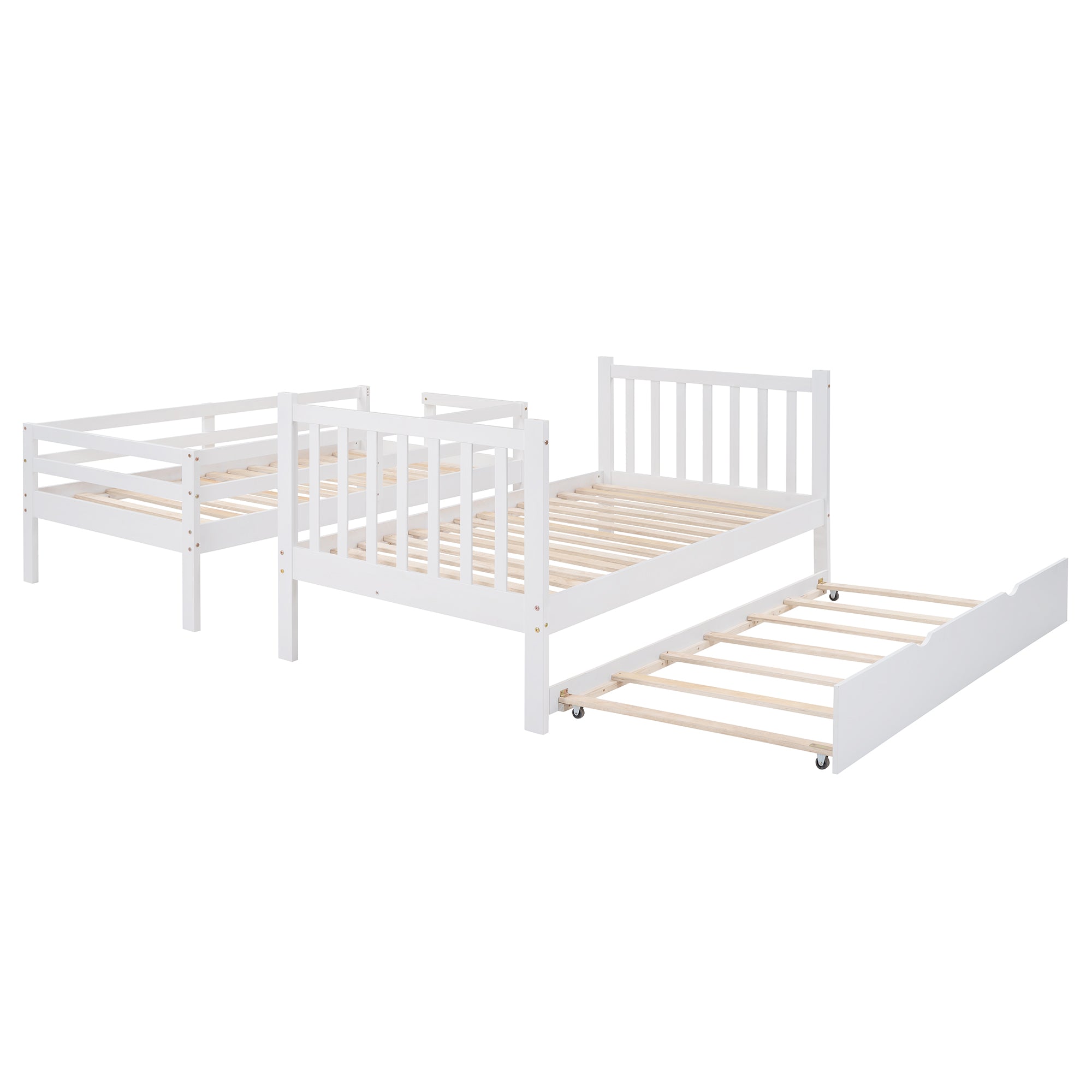 Twin over Twin/Full Bunk Bed with Twin Size Trundle (White)