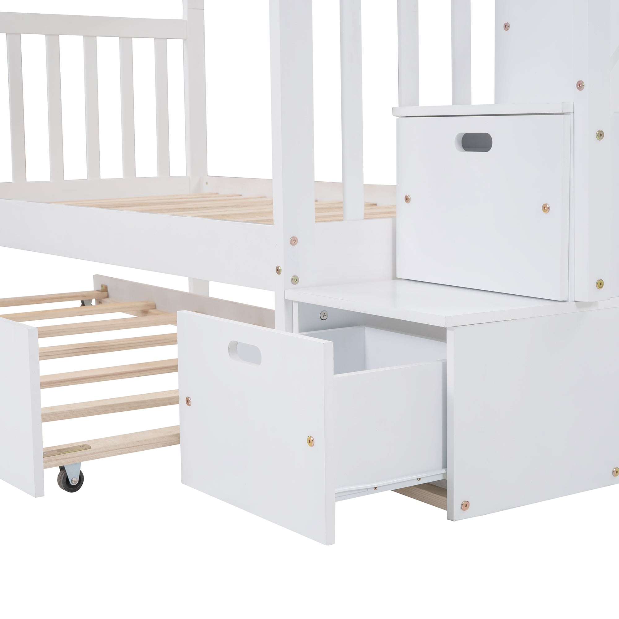 Twin over Twin/Full Bunk Bed with Twin Size Trundle (White)