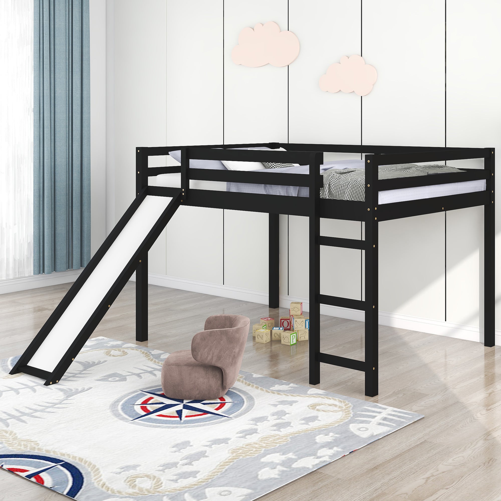 Loft Bed with Slide, Multifunctional Design, Full (Espresso)