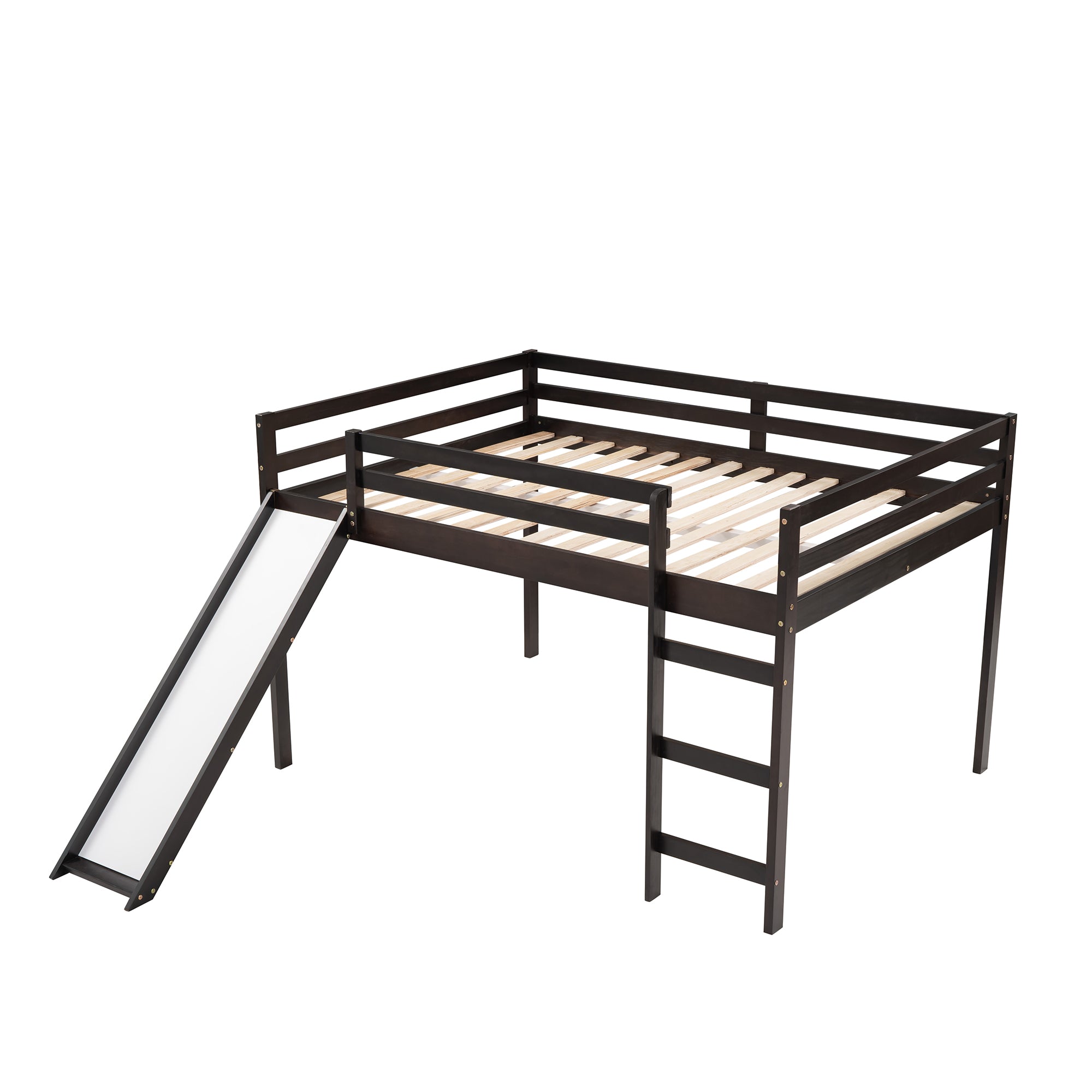 Loft Bed with Slide, Multifunctional Design, Full (Espresso)