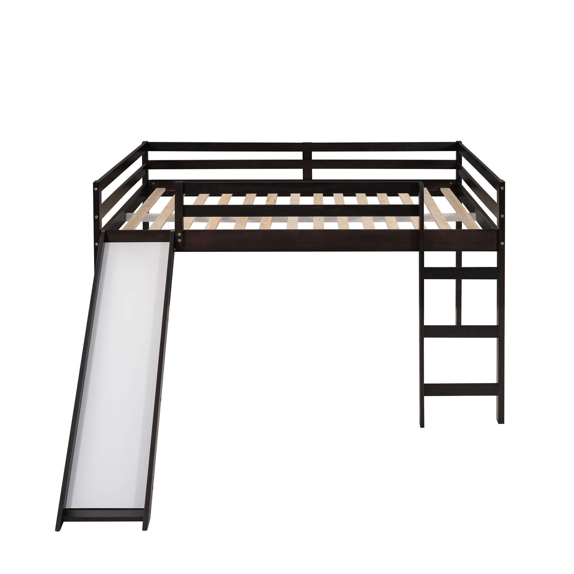 Loft Bed with Slide, Multifunctional Design, Full (Espresso)