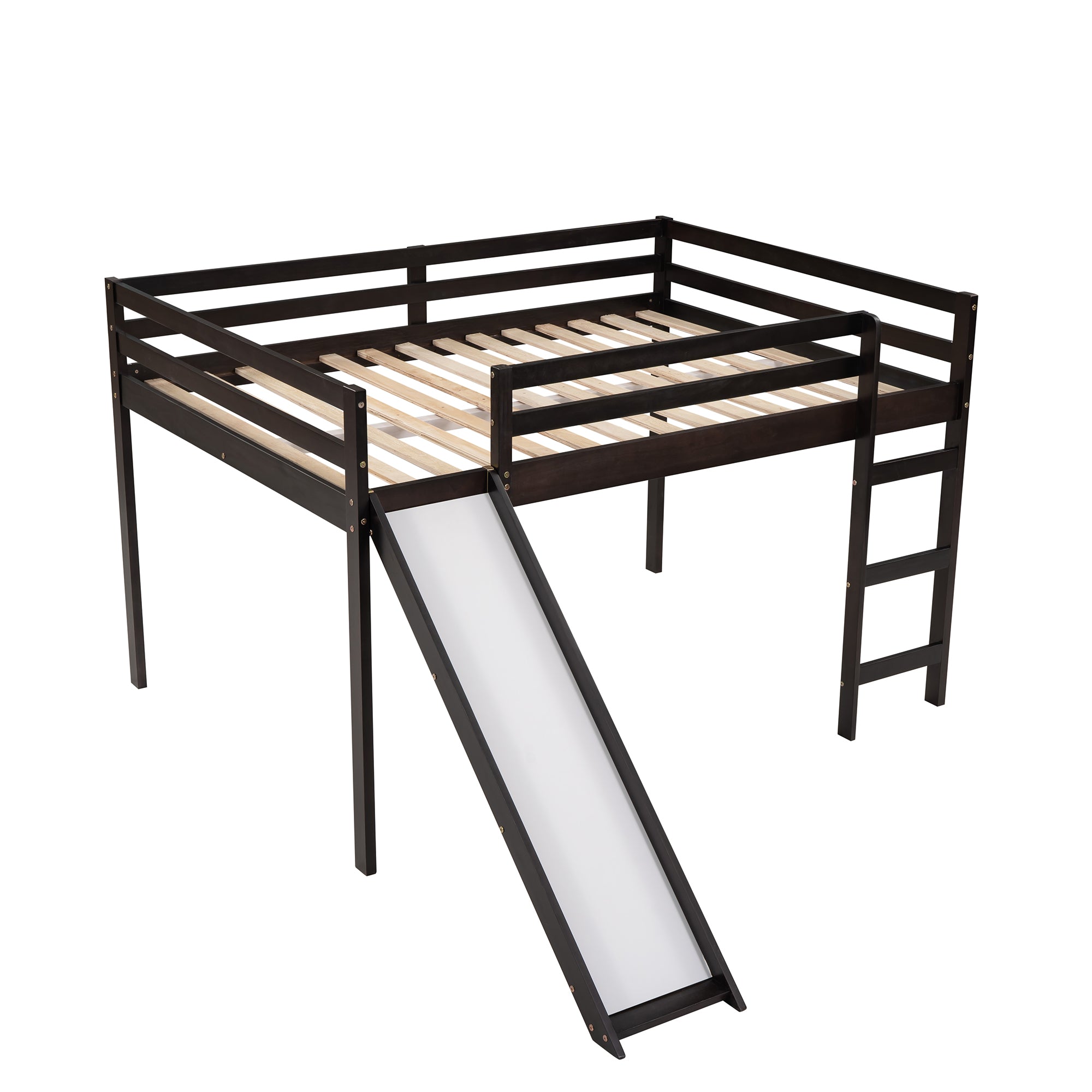 Loft Bed with Slide, Multifunctional Design, Full (Espresso)