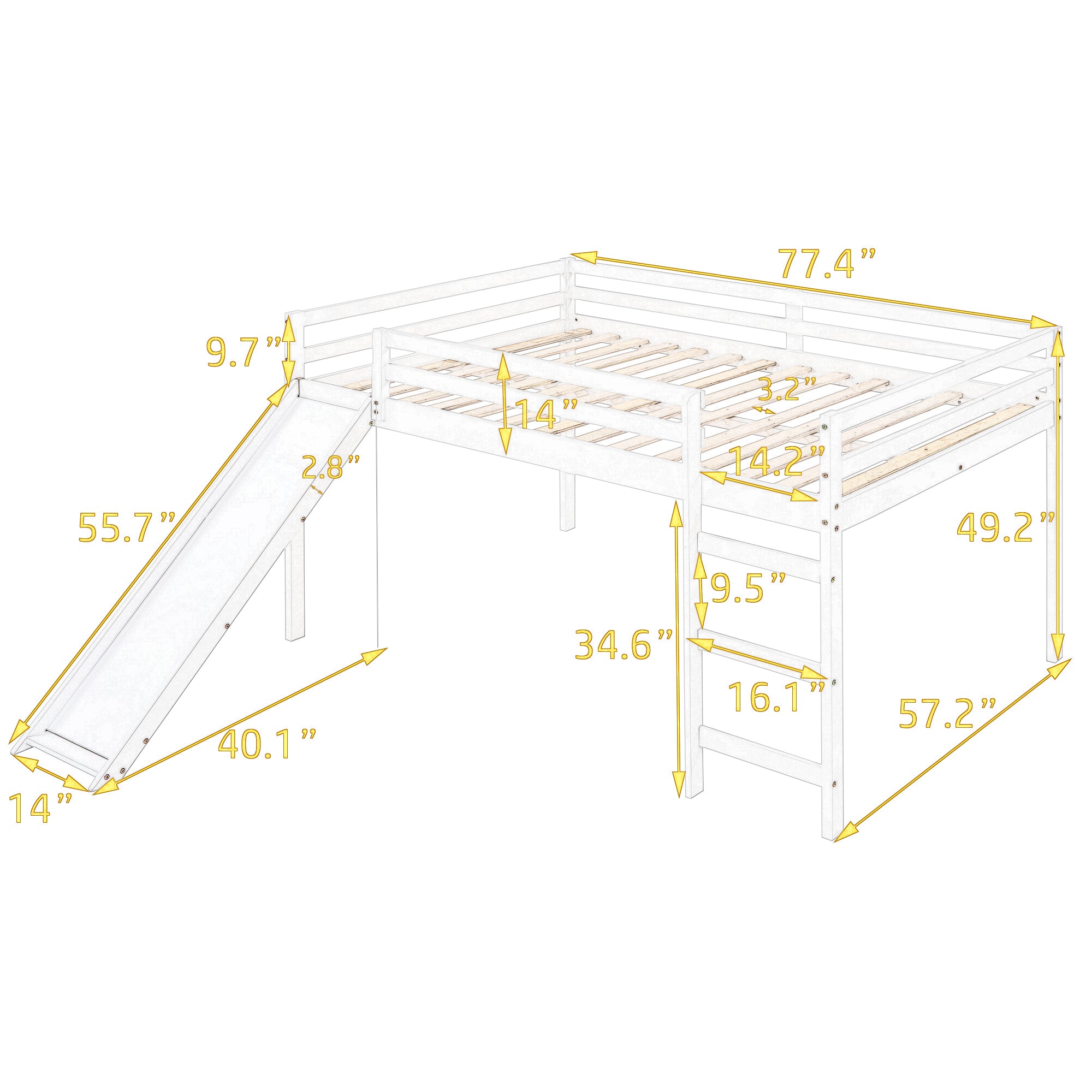 Loft Bed with Slide, Multifunctional Design, Full (Espresso)