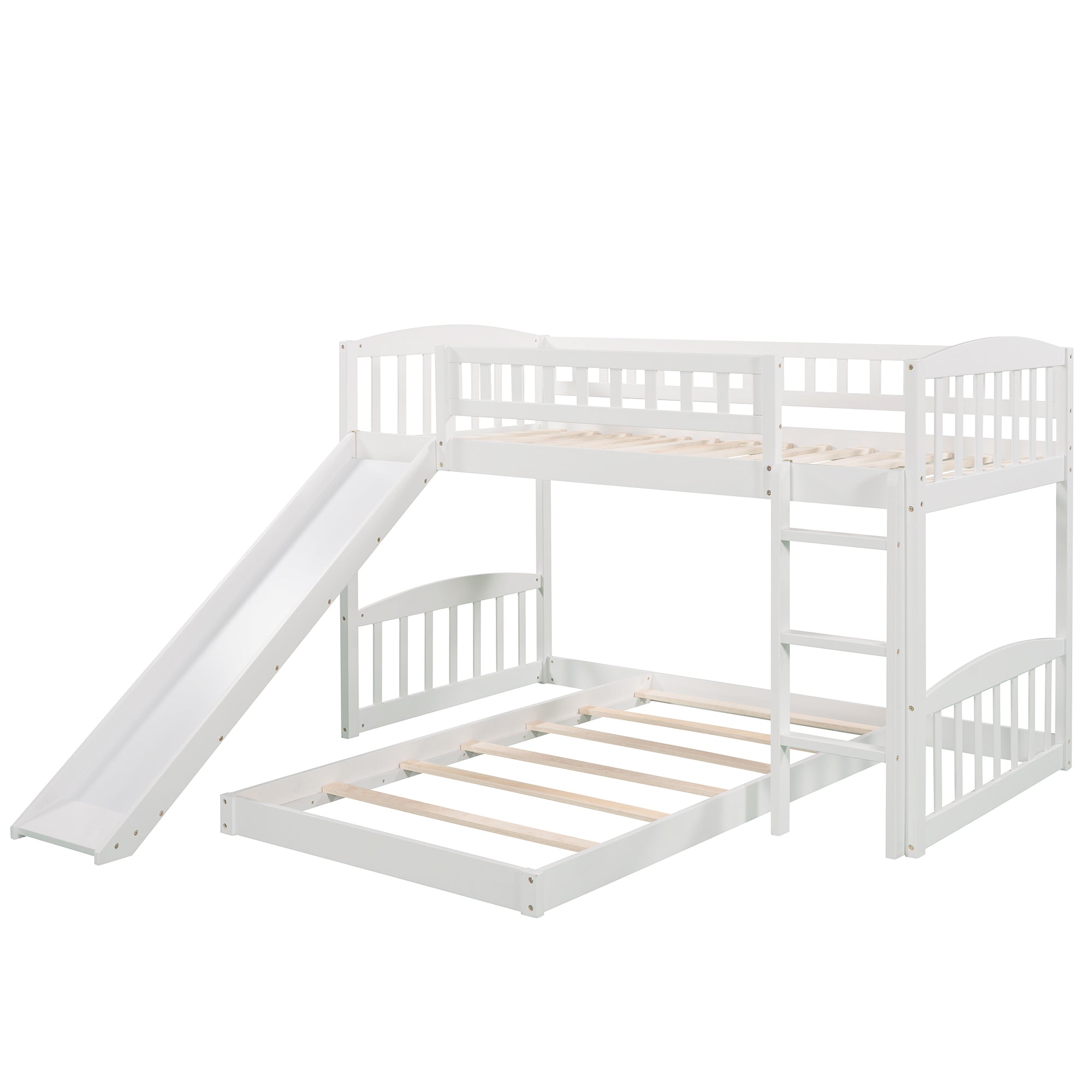 Twin Over Twin Bunk Bed with Slide and Ladder, White