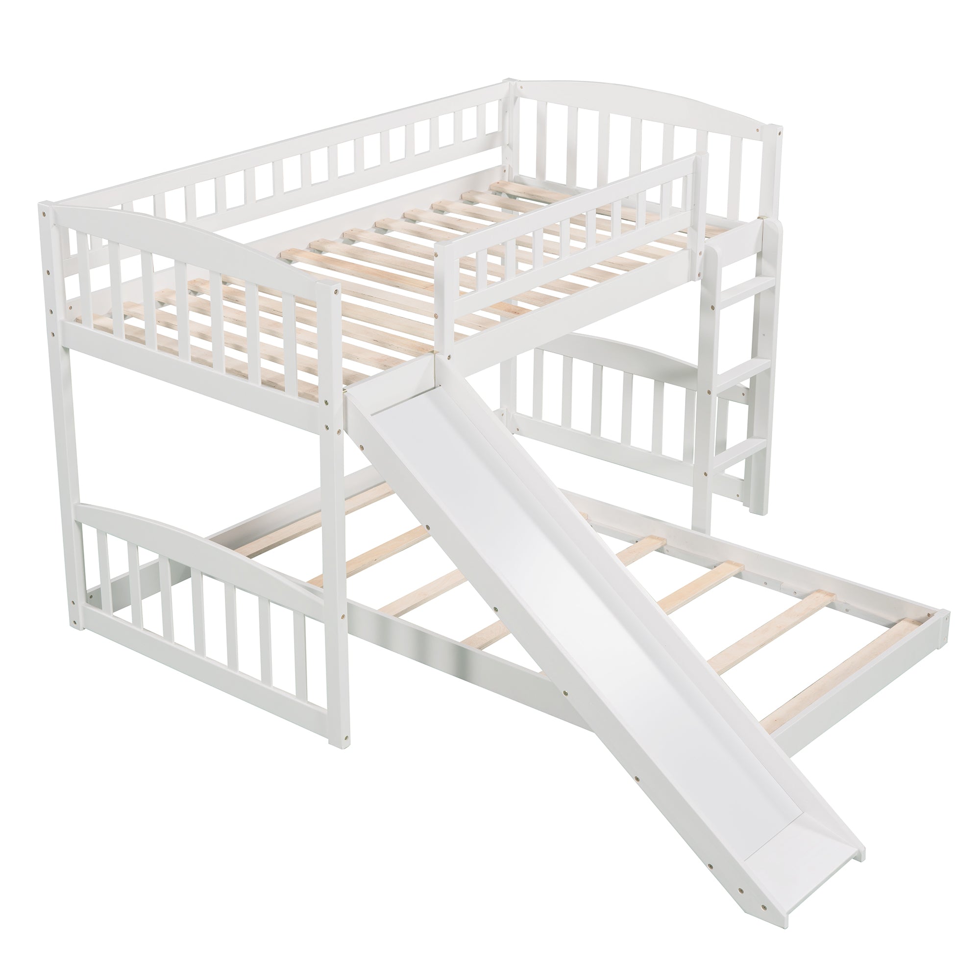 Twin Over Twin Bunk Bed with Slide and Ladder, White