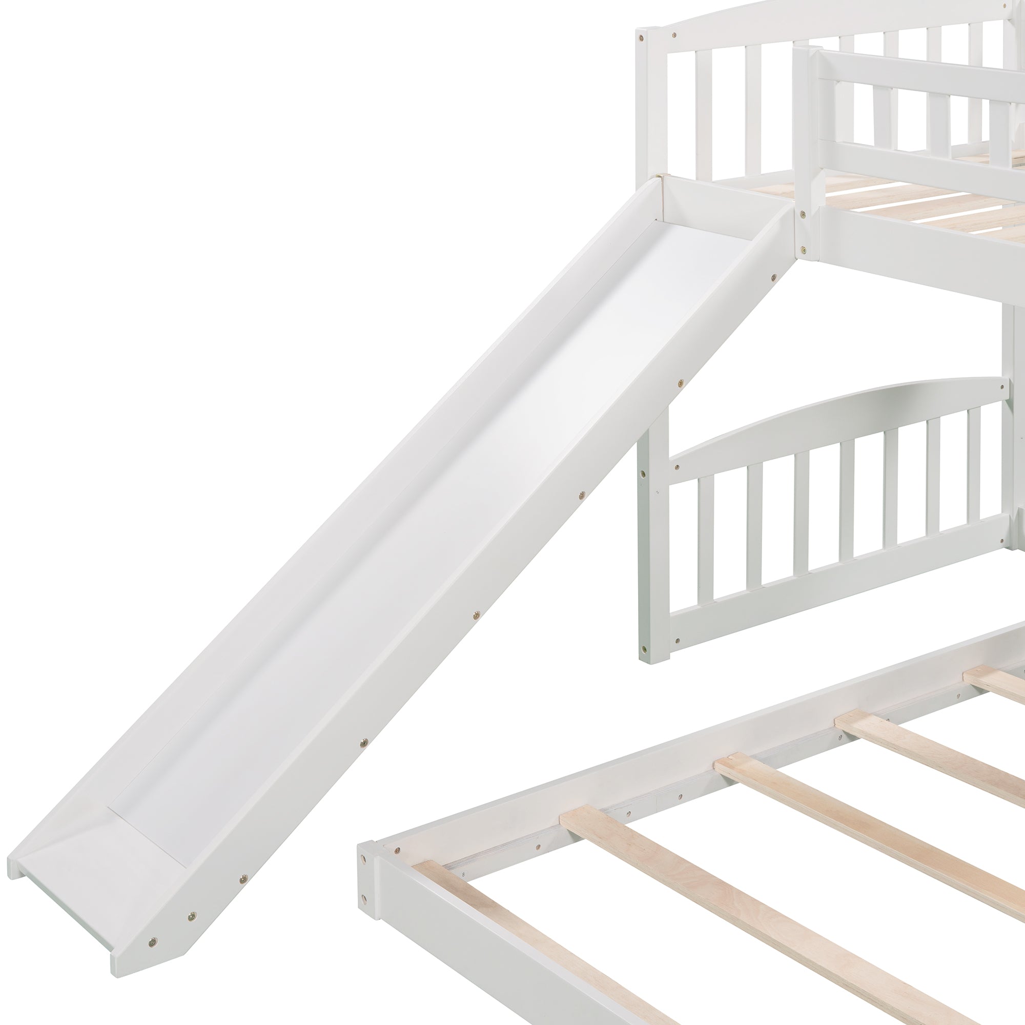 Twin Over Twin Bunk Bed with Slide and Ladder, White