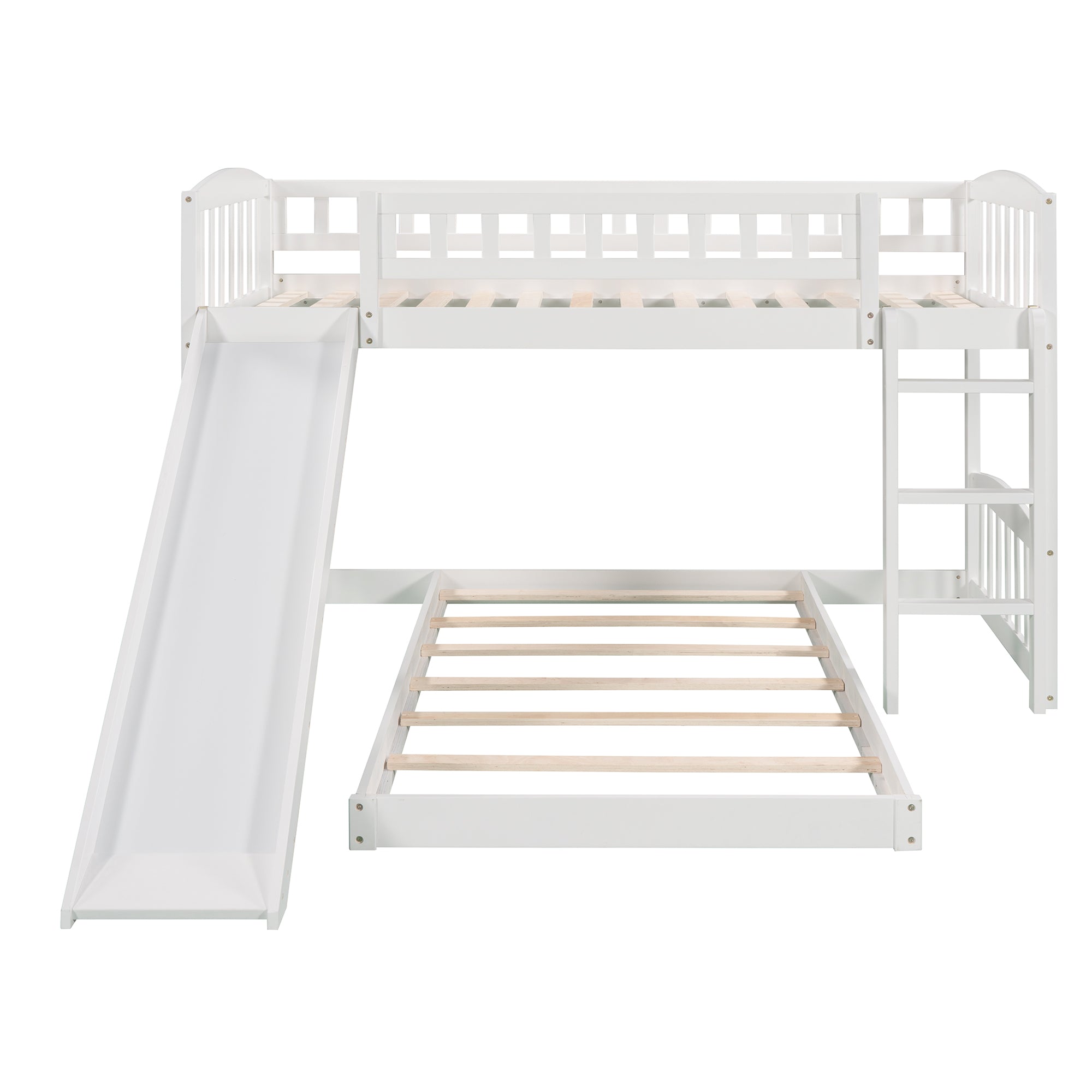 Twin Over Twin Bunk Bed with Slide and Ladder, White