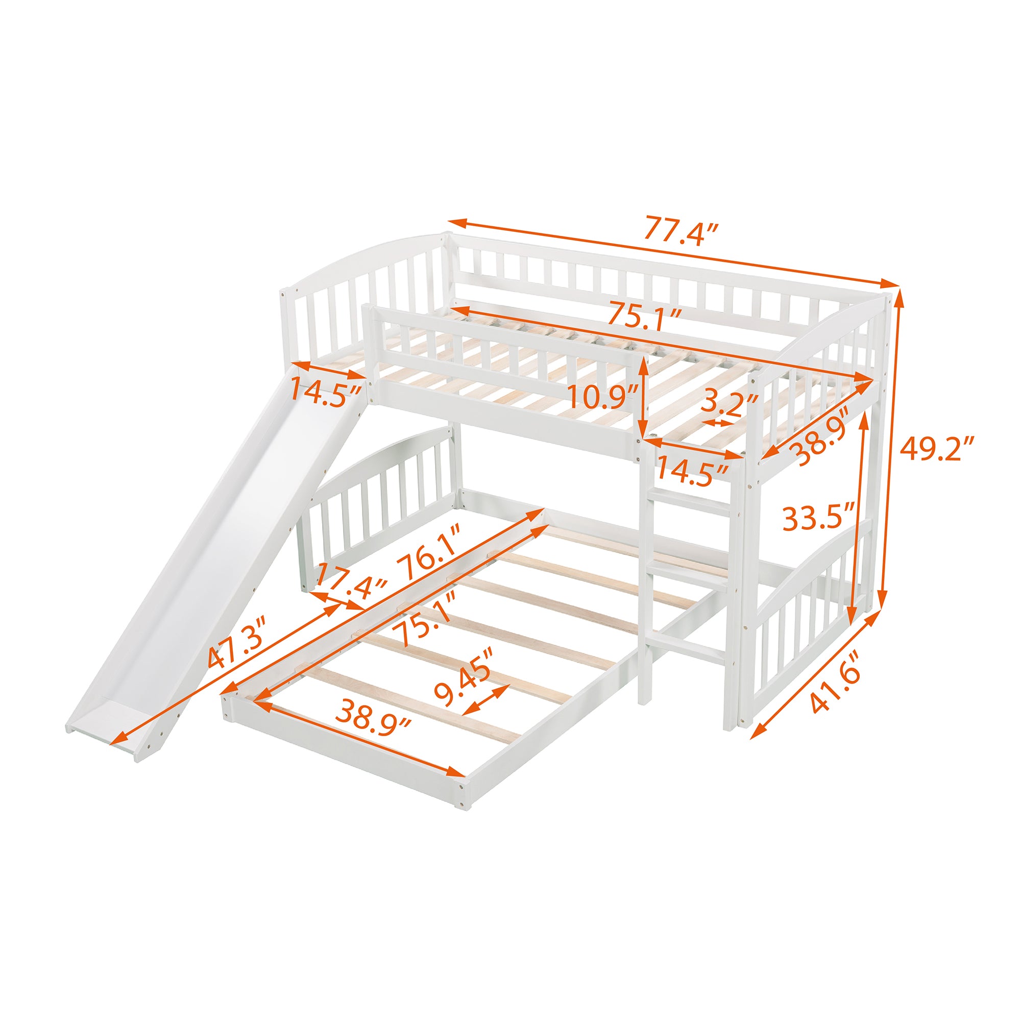 Twin Over Twin Bunk Bed with Slide and Ladder, White