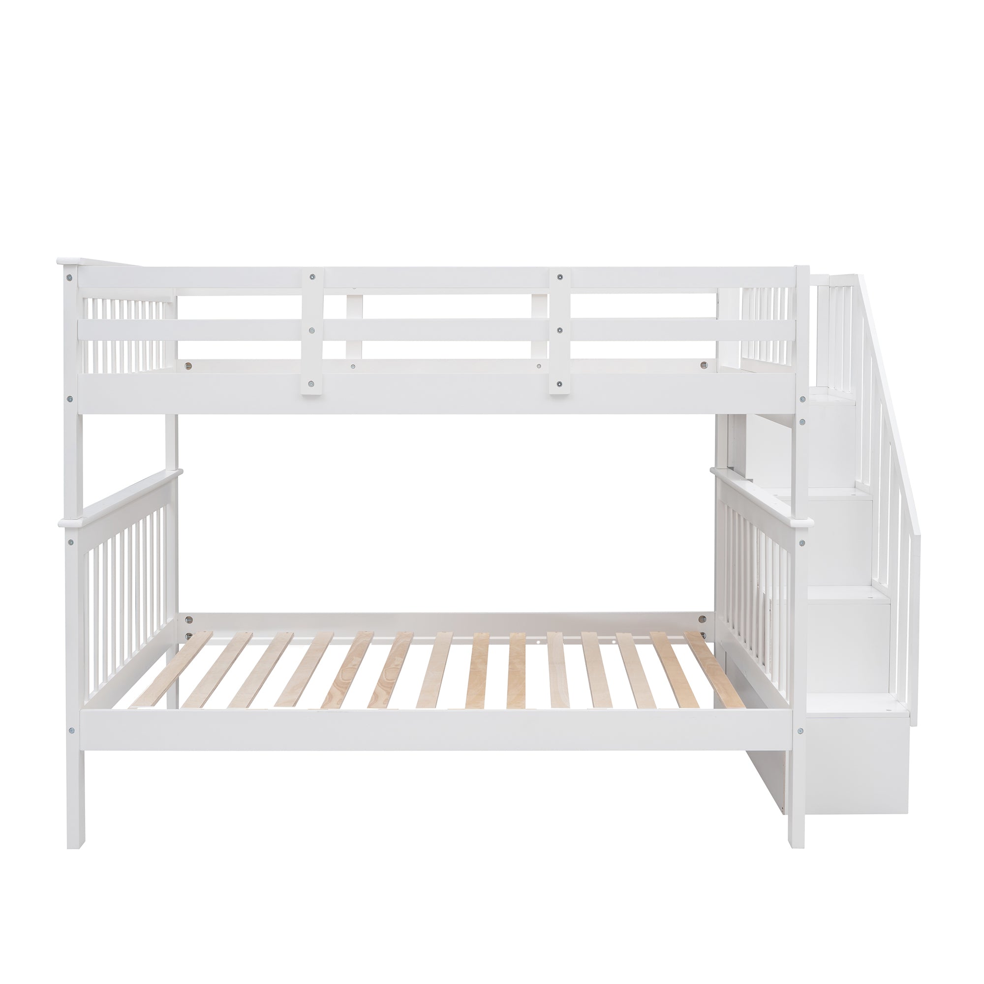 Stairway Full-Over-Full Bunk Bed with Storage and Guard Rail for Bedroom, Dorm, White color