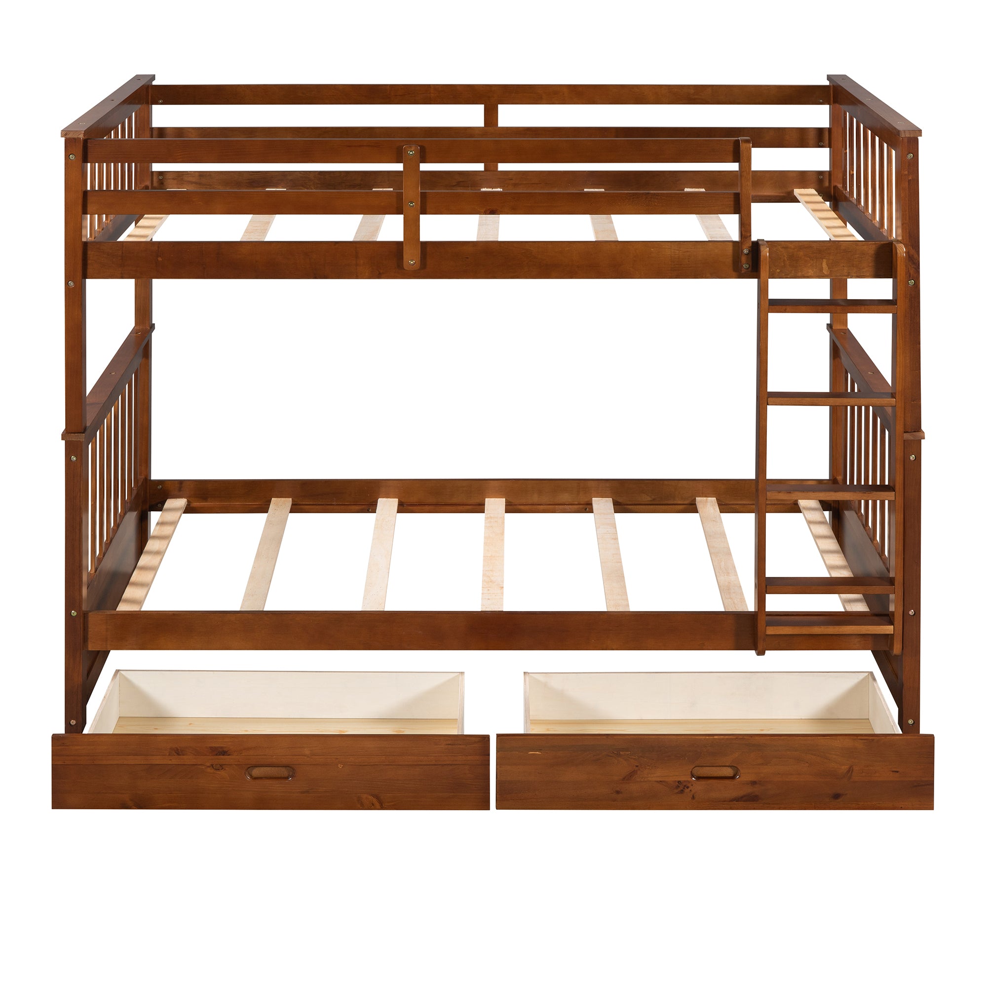 Twin-Over-Twin Bunk Bed with Ladders and Two Storage Drawers (Walnut)