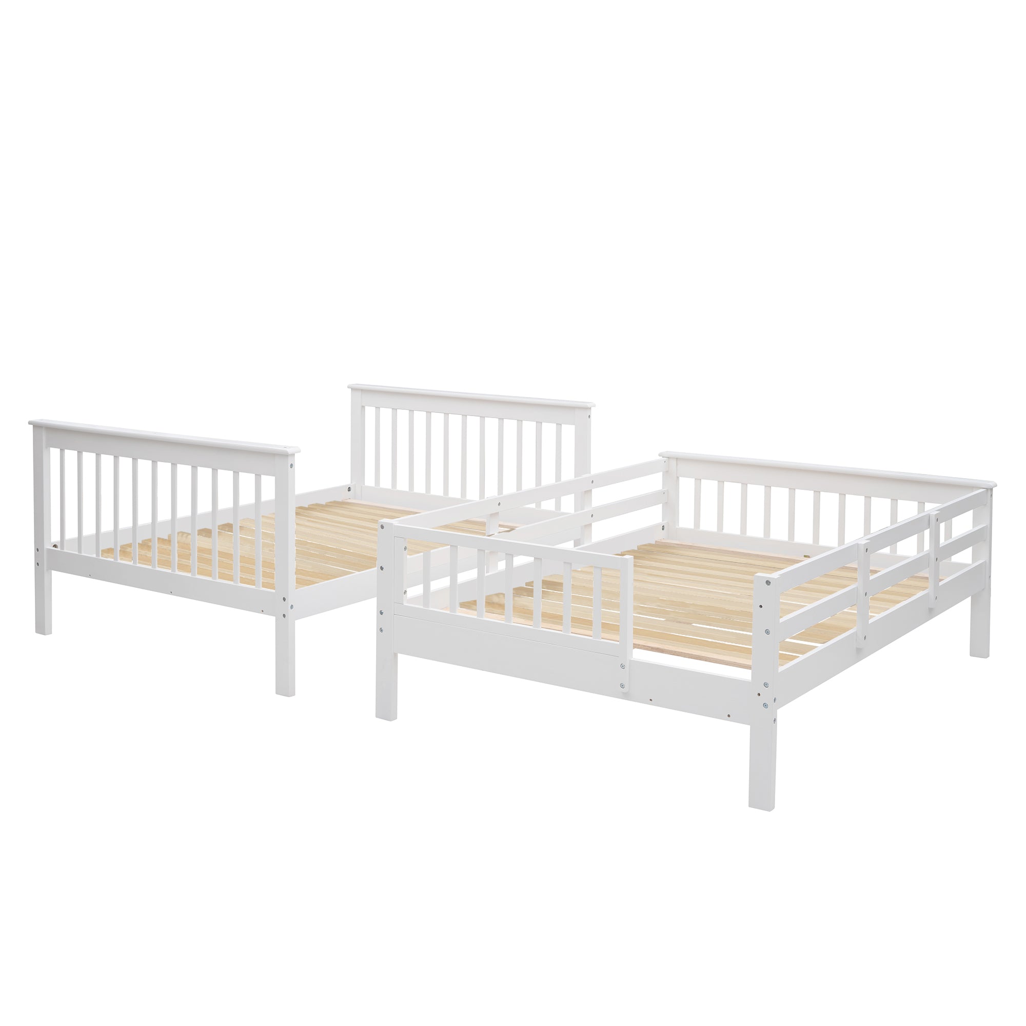 Stairway Full-Over-Full Bunk Bed with Storage and Guard Rail for Bedroom, Dorm, White color