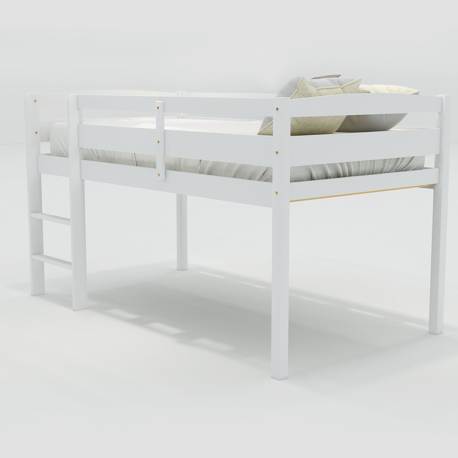 Twin Wood Loft Bed Low Loft Beds with Ladder,Twin,White