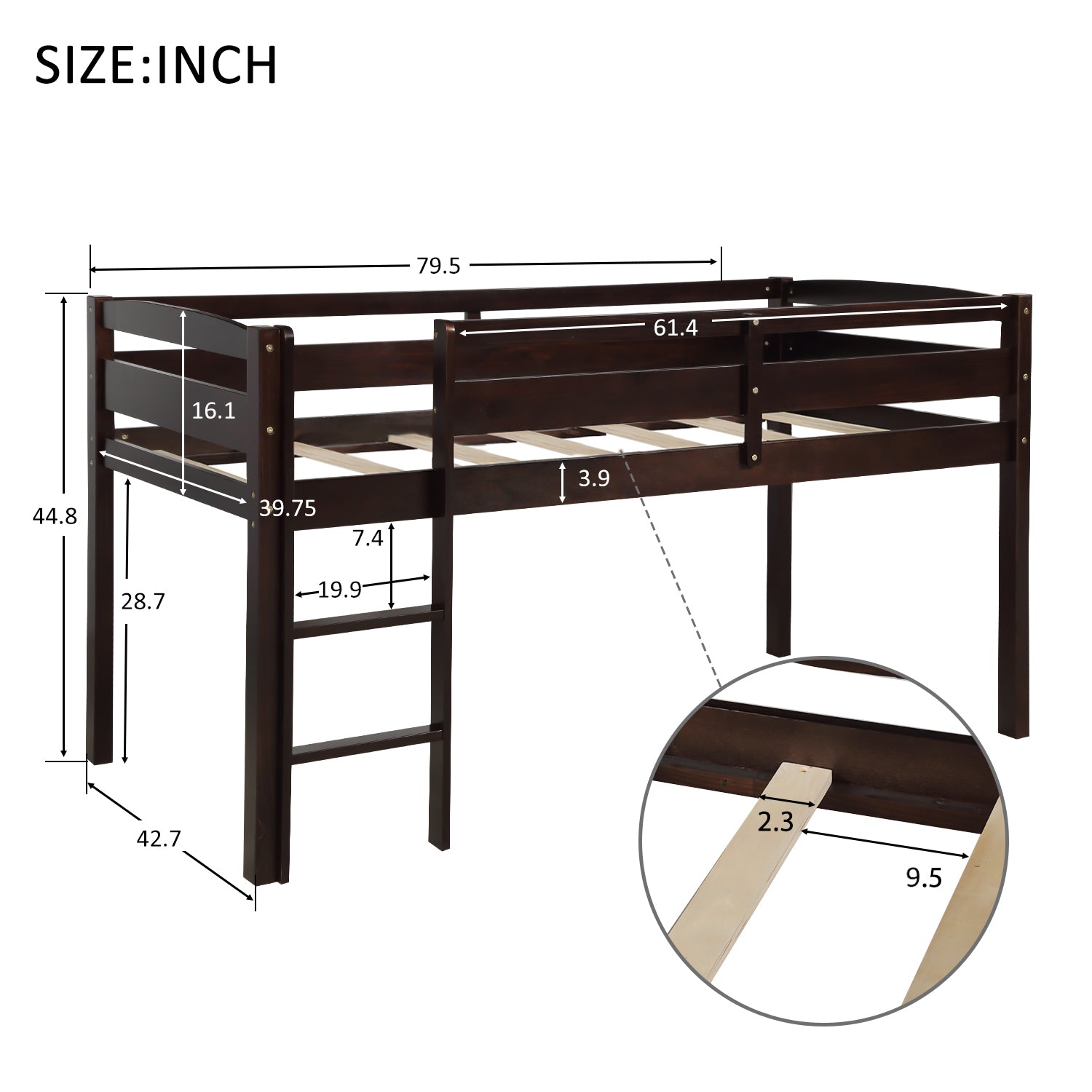 Twin Wood Loft Bed Low Loft Beds with Ladder,Twin,Espresso