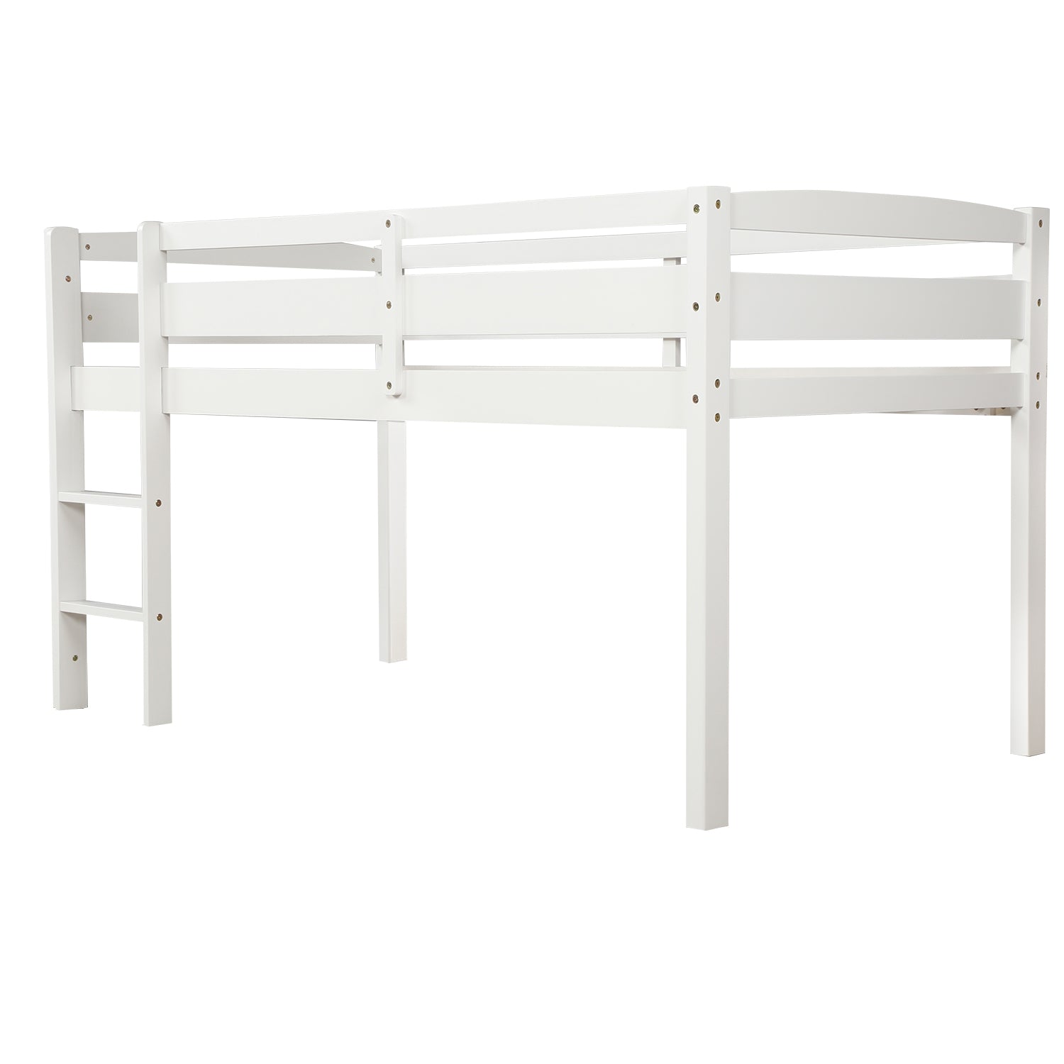 Twin Wood Loft Bed Low Loft Beds with Ladder,Twin,White