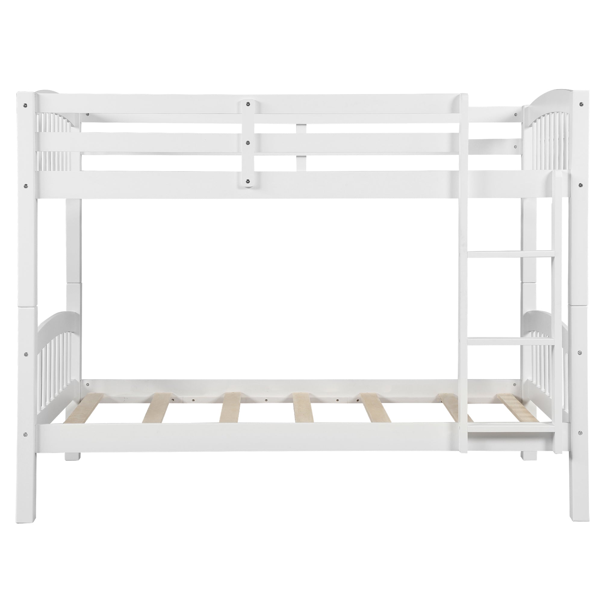 Twin Over Twin Bunk Bed with Ladder,White