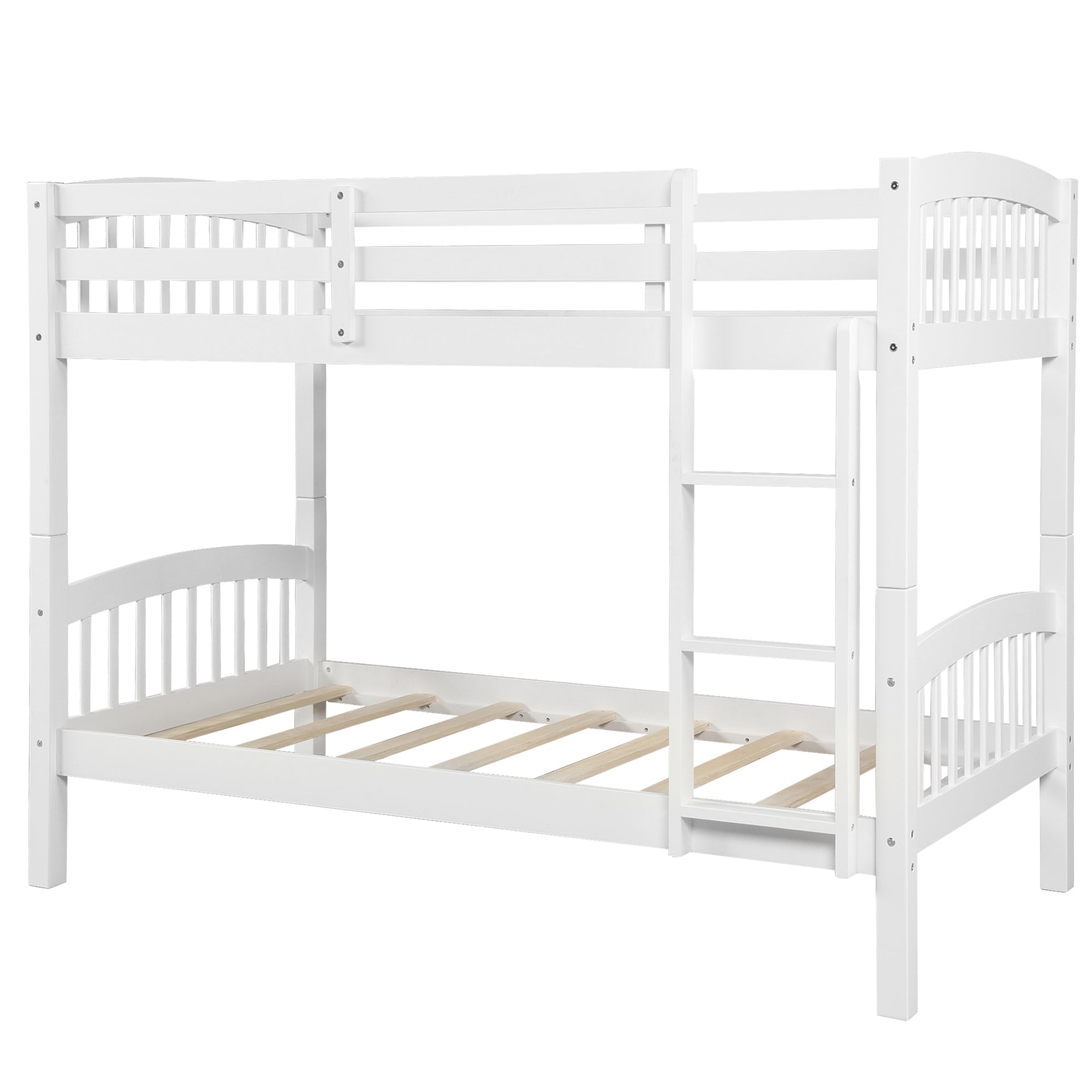 Twin Over Twin Bunk Bed with Ladder,White