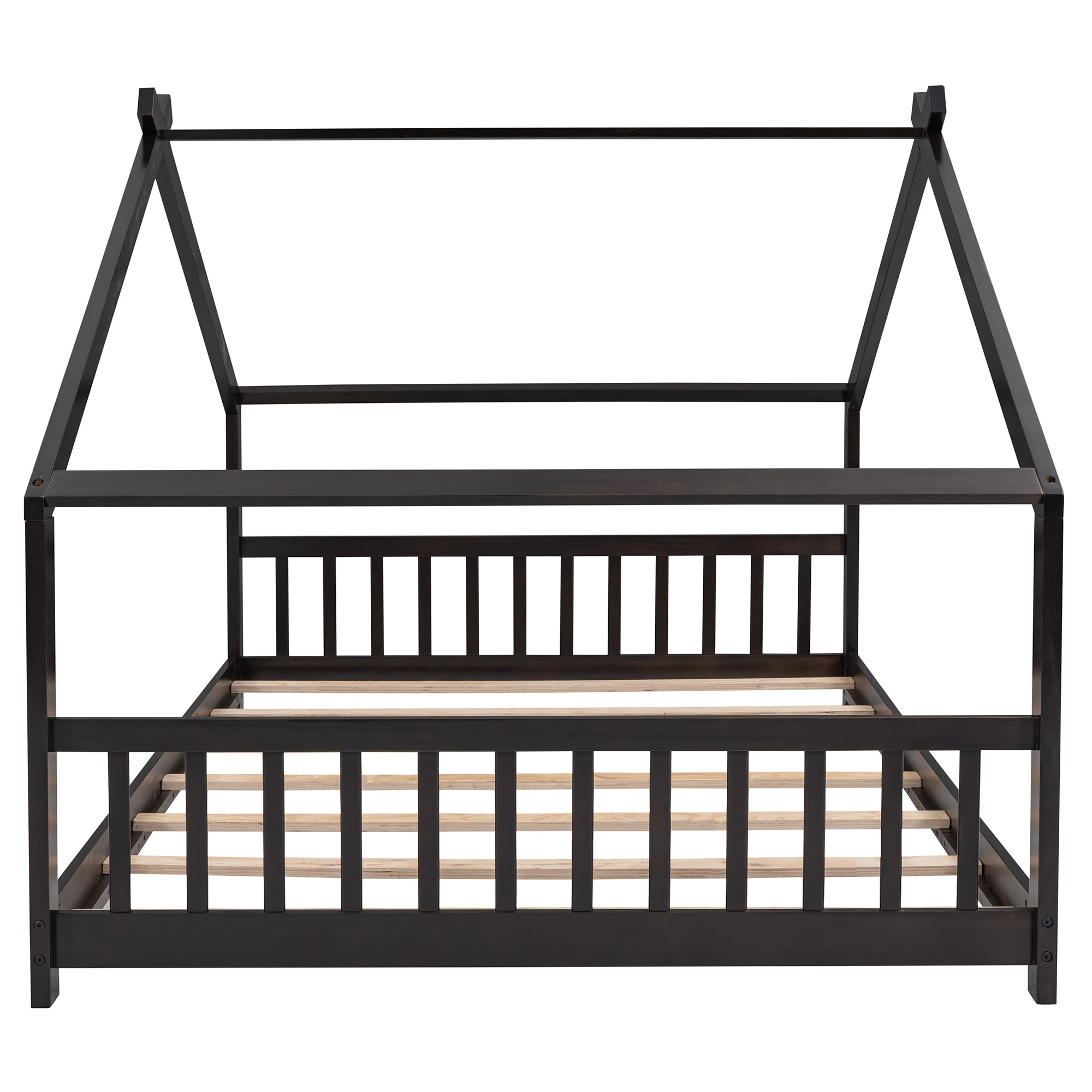 Full Size House Bed Wood Bed, Espresso