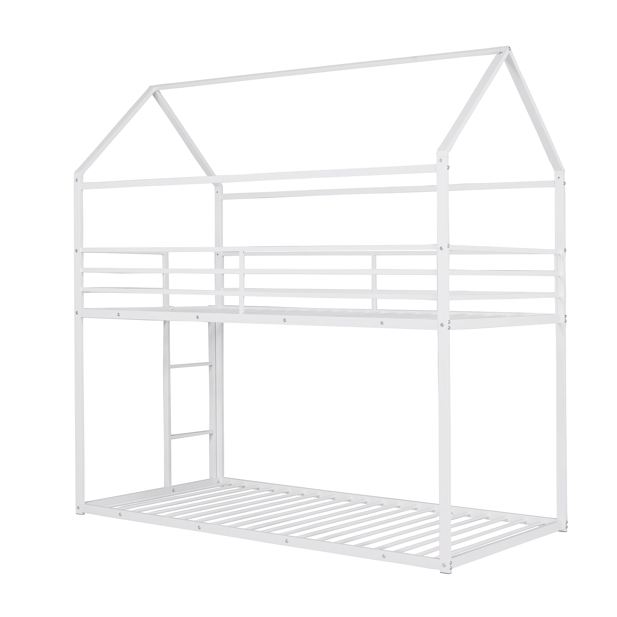 Bunk Beds for Kids Twin over Twin,House Bunk Bed Metal Bed Frame Built-in Ladder,No Box Spring Needed, White