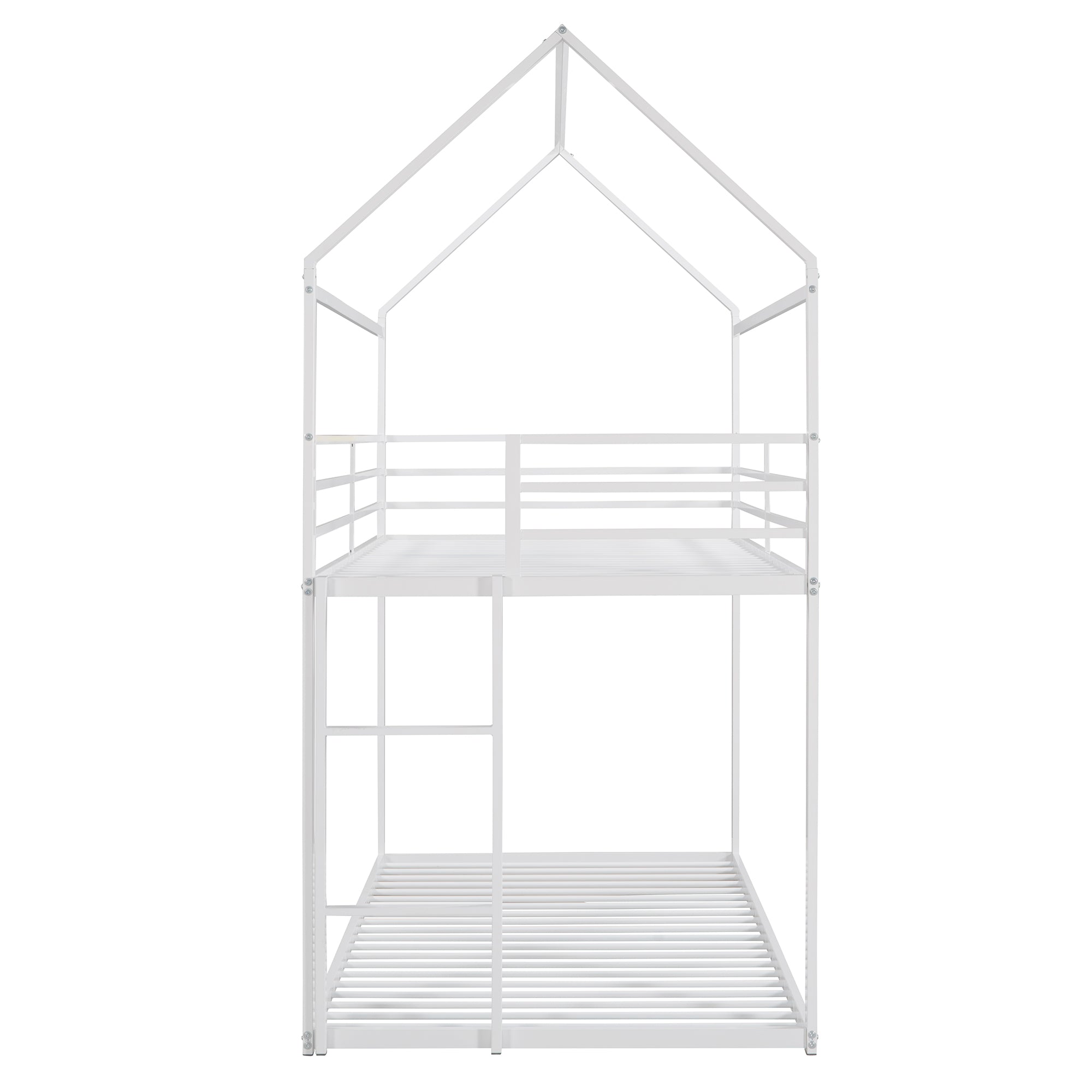 Bunk Beds for Kids Twin over Twin,House Bunk Bed Metal Bed Frame Built-in Ladder,No Box Spring Needed, White