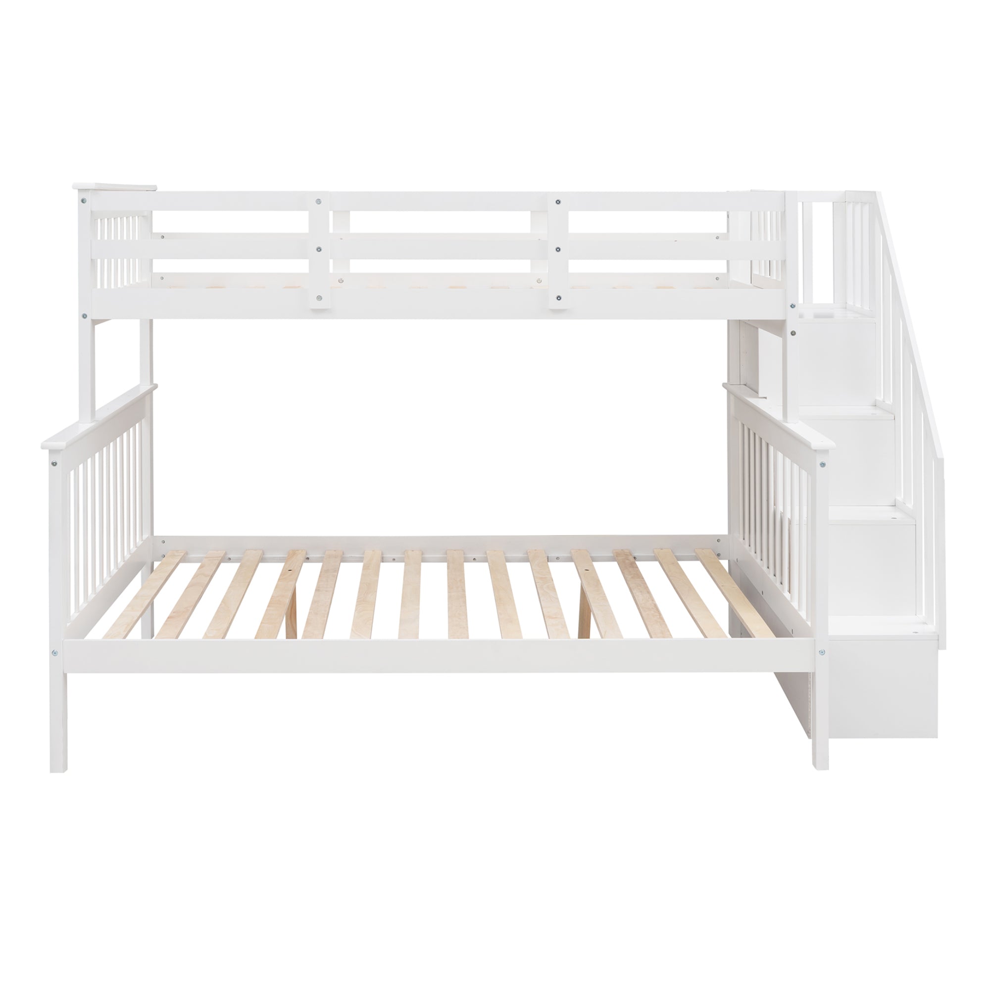 Stairway Twin-Over-Full Bunk Bed with Storage and Guard Rail for Bedroom, White color