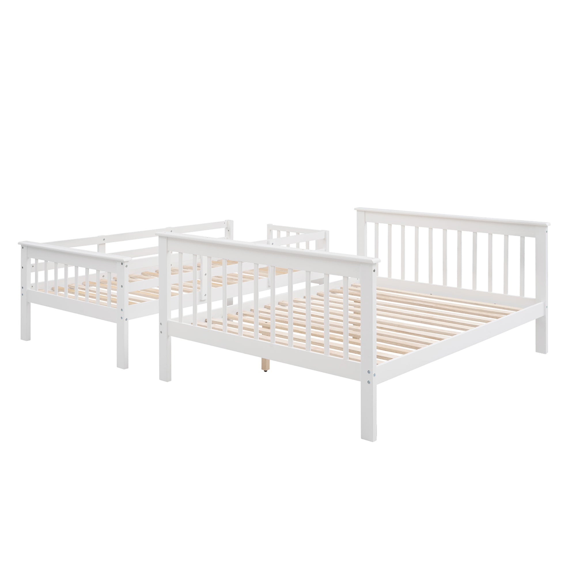 Stairway Twin-Over-Full Bunk Bed with Storage and Guard Rail for Bedroom, White color