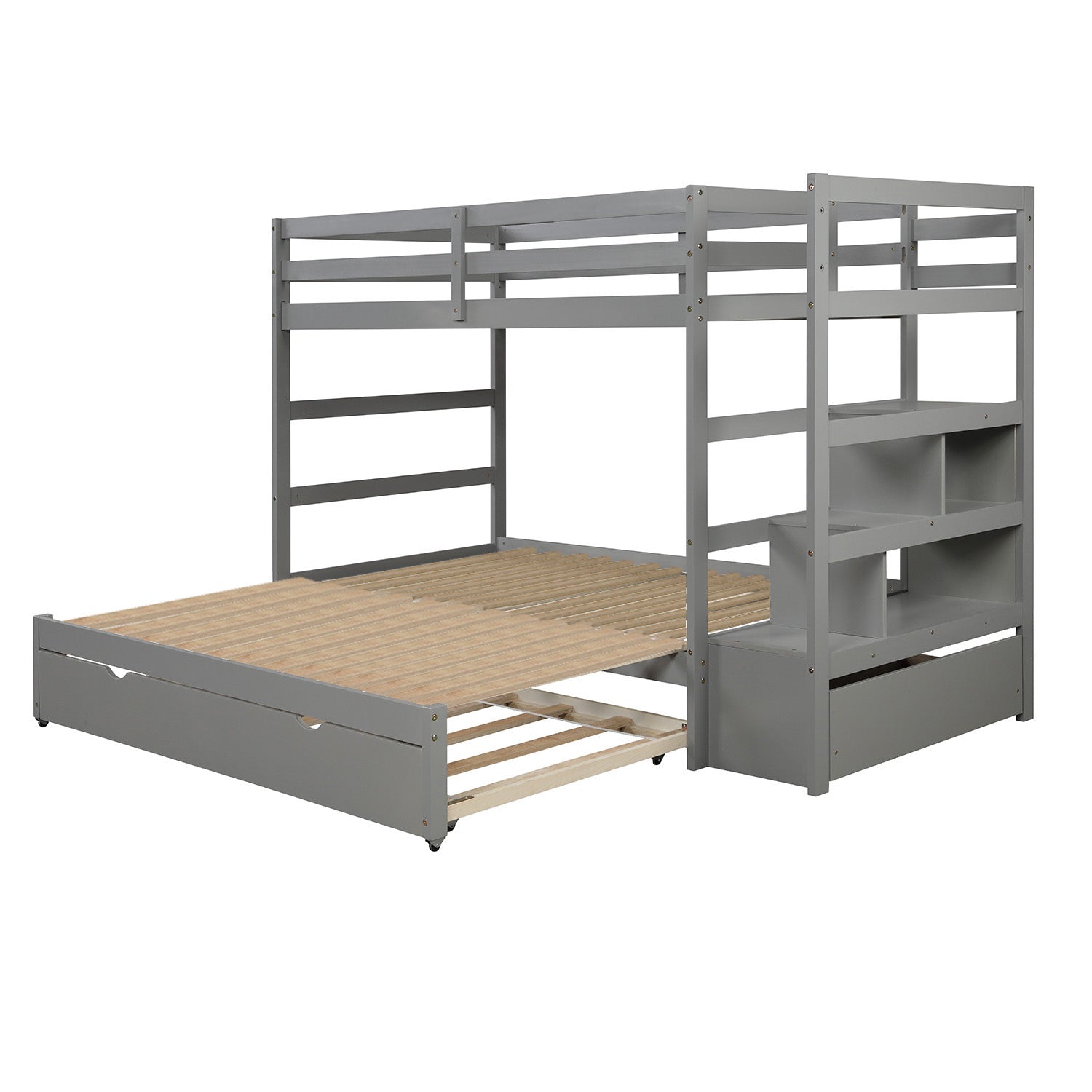 Twin over Twin/King (Irregular King Size) Bunk Bed with Twin Size Trundle, Extendable Bunk Bed   (Gray)