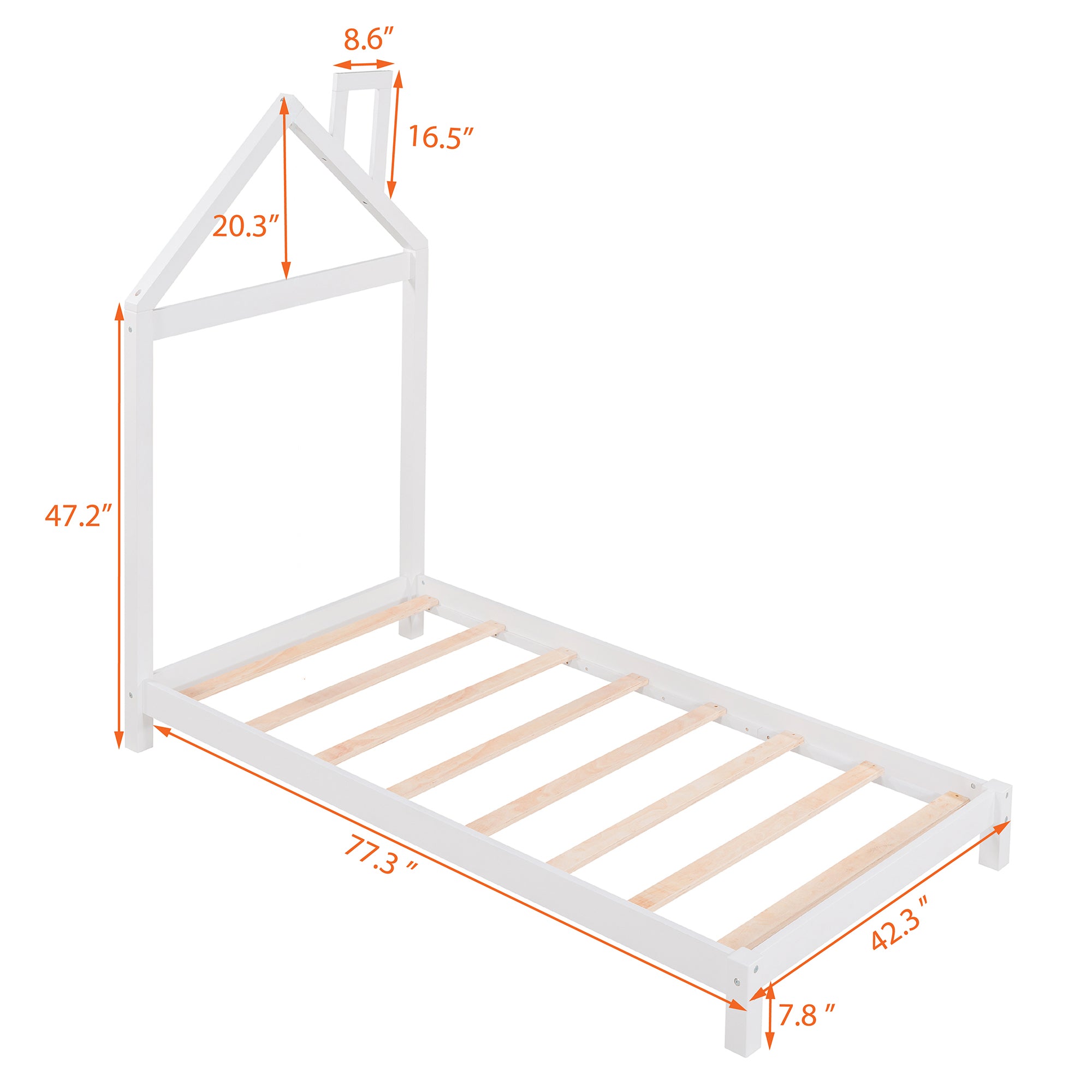 Twin Size Wood Platform Bed with House-shaped Headboard  (White)