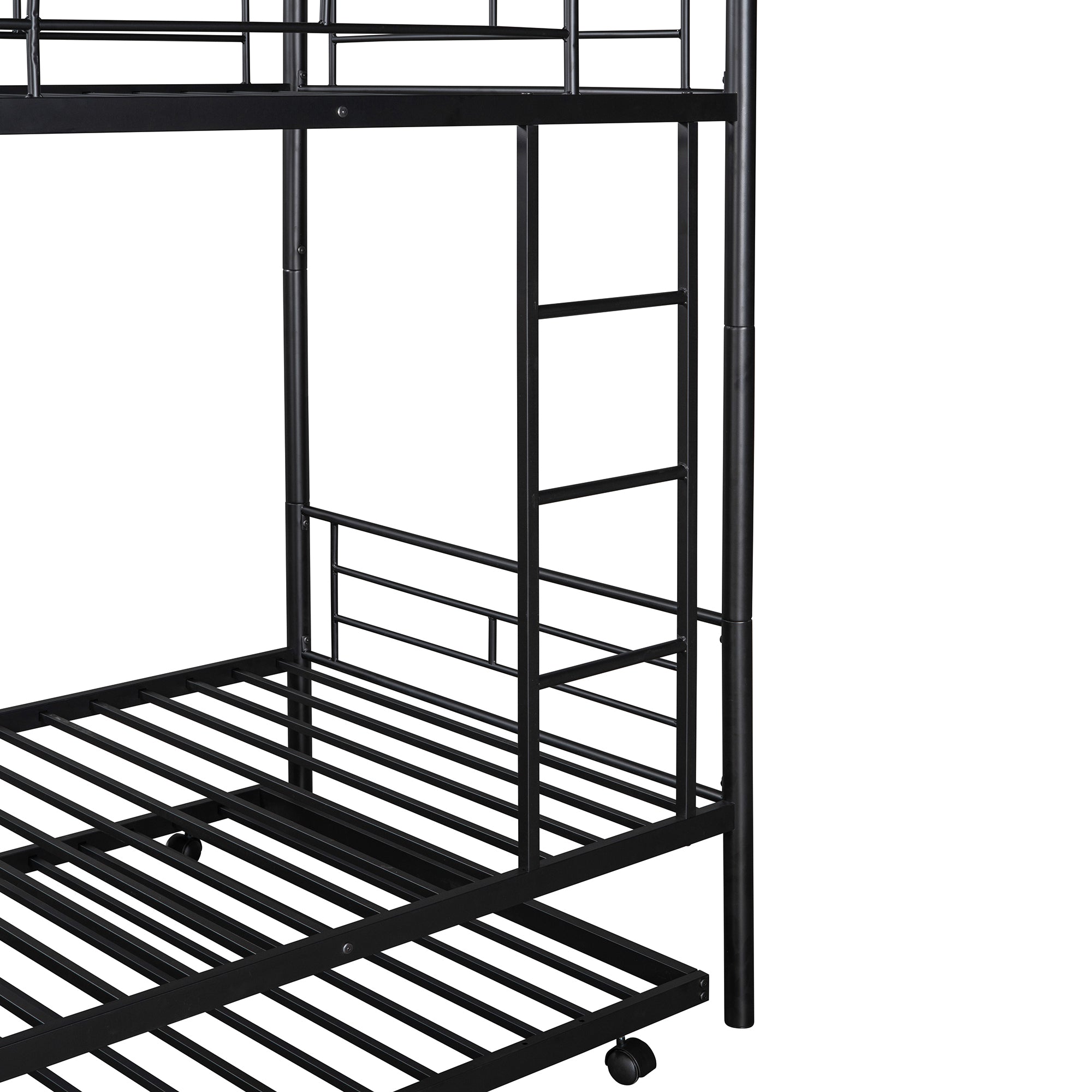 Twin-Over-Twin Metal Bunk Bed With Trundle,Can be Divided into two beds,No Box Spring needed ,Black